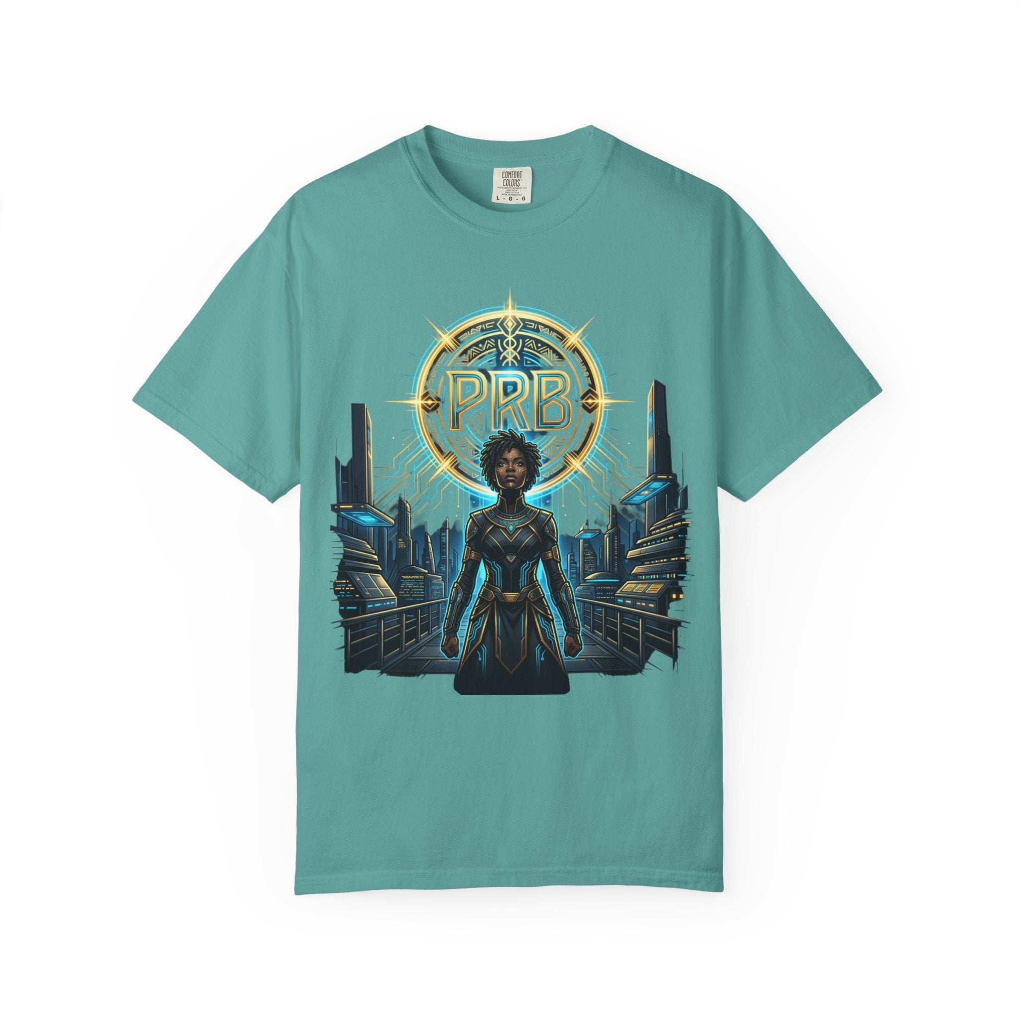 Futuristic Warrior Afrofuturist Graphic T-Shirt | Sci-Fi Streetwear Tee by Printify