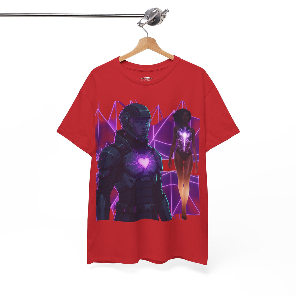 Power Run Black PRB Pretty Rich Bitch The Collection Purple Heart Cyberpunk Knight T-Shirt | Futuristic Armor Sci‑Fi Tee by Printify