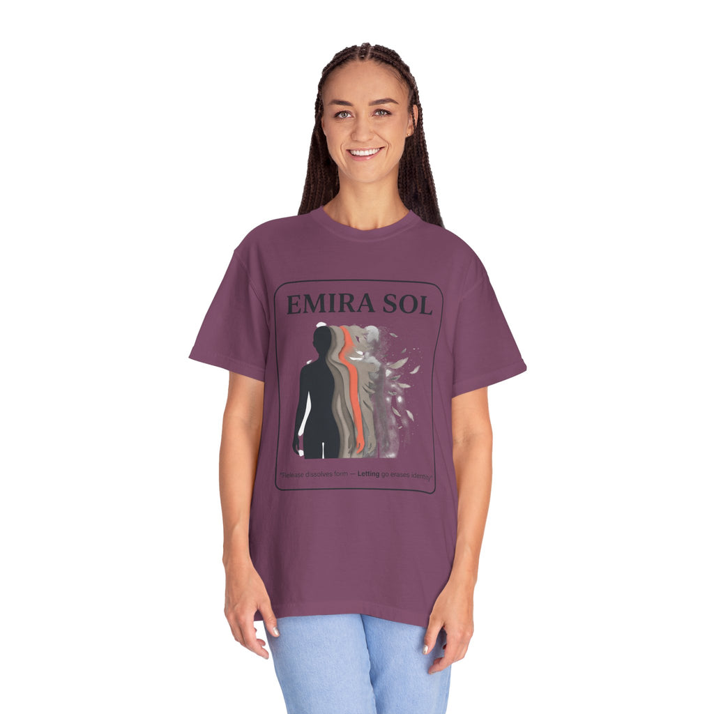 Power Runs Black PRB Emira Sol Graphic T-Shirt — Silhouette Art "Release Shadows" Tee by Printify