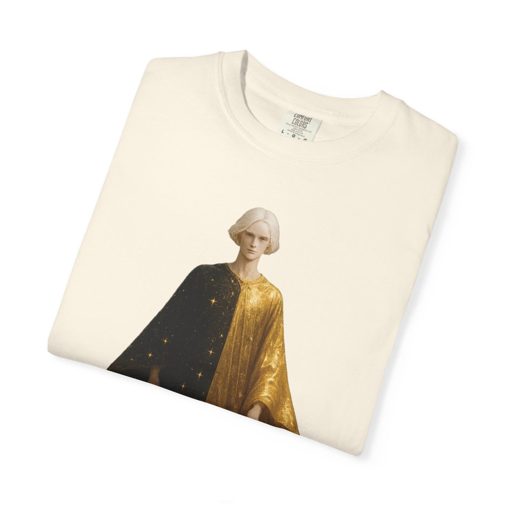 Power Runs Black PRB Twelfth Golden Cloak Figure T-Shirt | Surreal Angelic Portrait by Power Runs Black