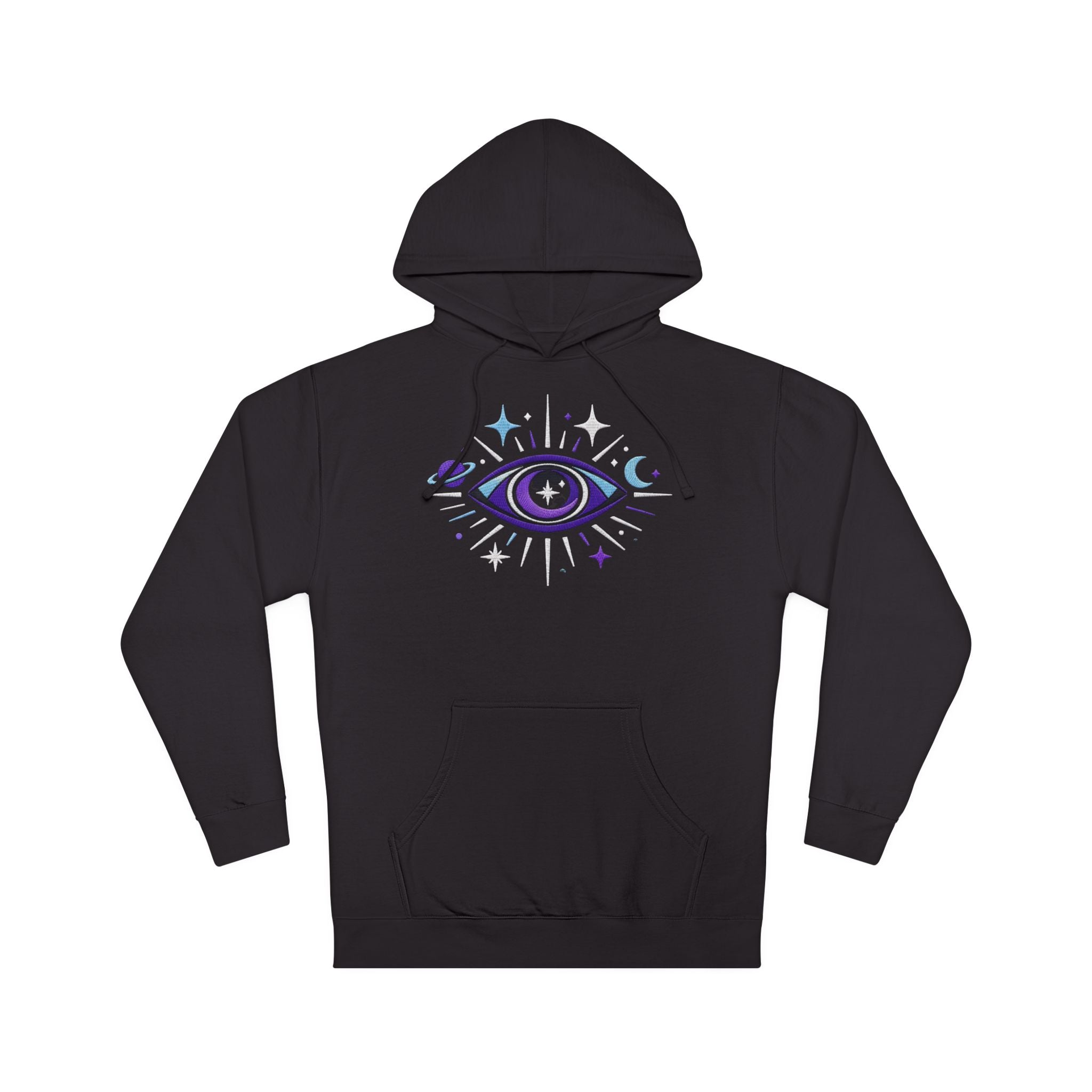 PRB Mystic Purple All-Seeing Eye Hoodie | Celestial Stars Moon by Power Runs Black