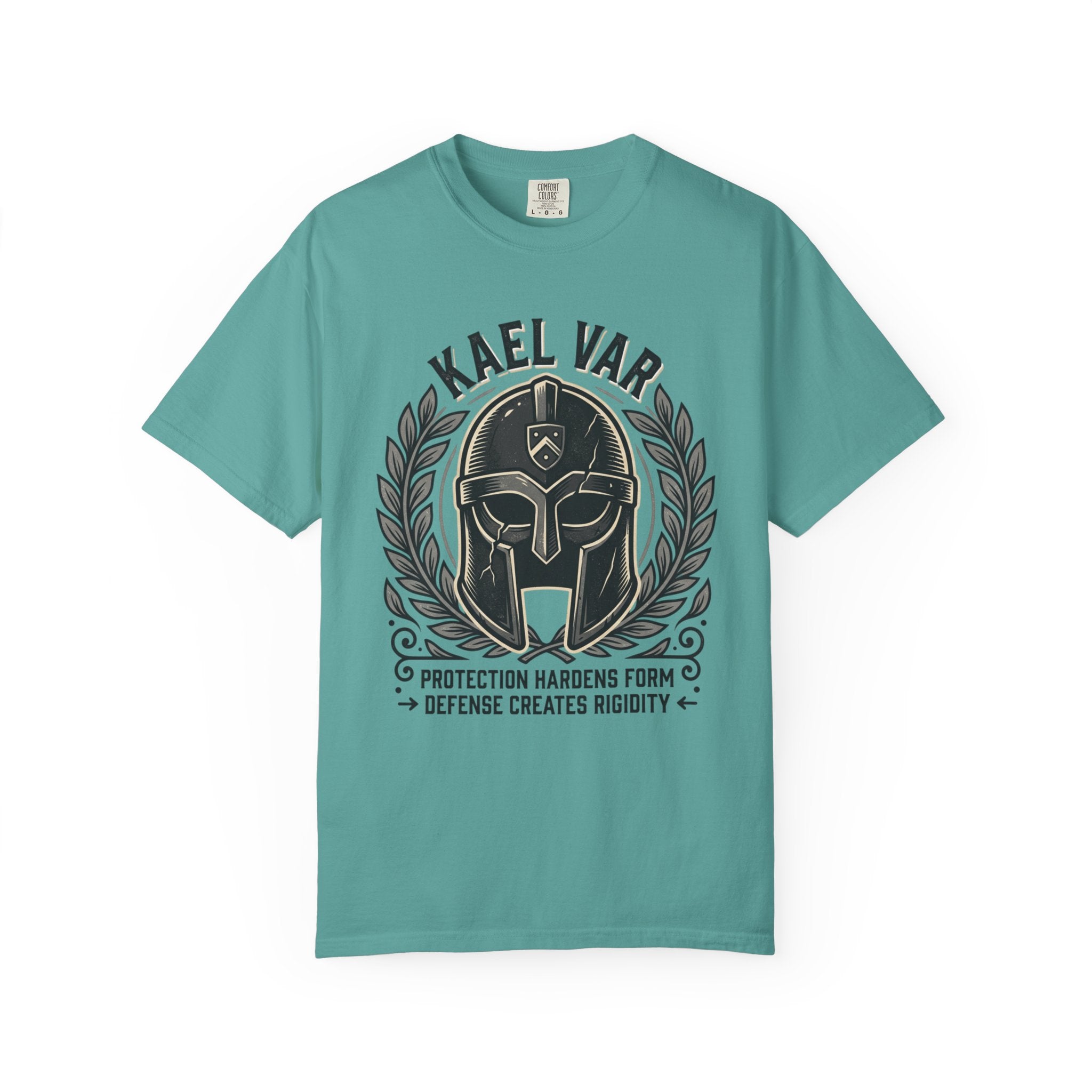 Power Runs Black PRB Kael Var Helmet Graphic T-Shirt — "Protection Hardens Form" Warrior Tee by Power Runs Black