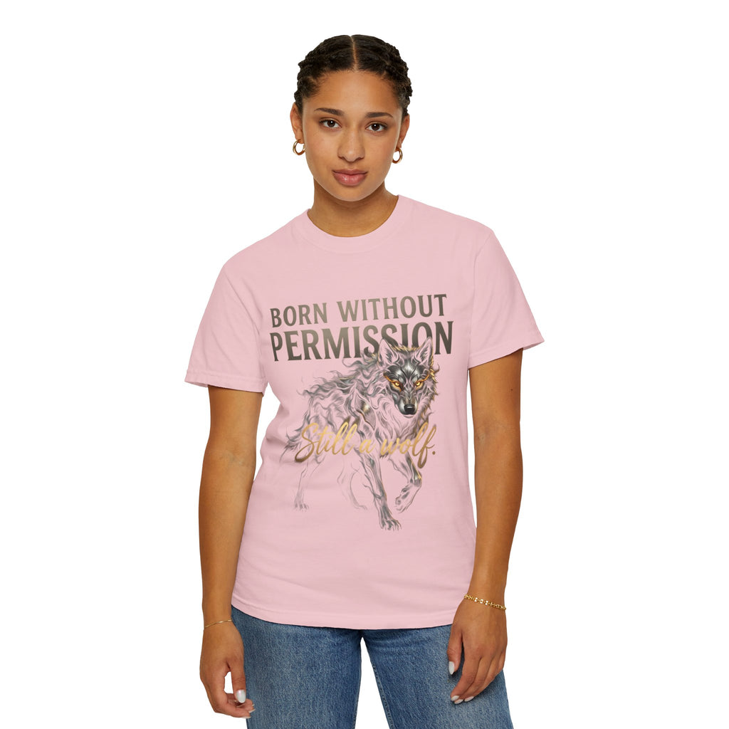 PRB Born Without Permission Wolf T-Shirt — Bold Wolf Graphic Tee by Printify