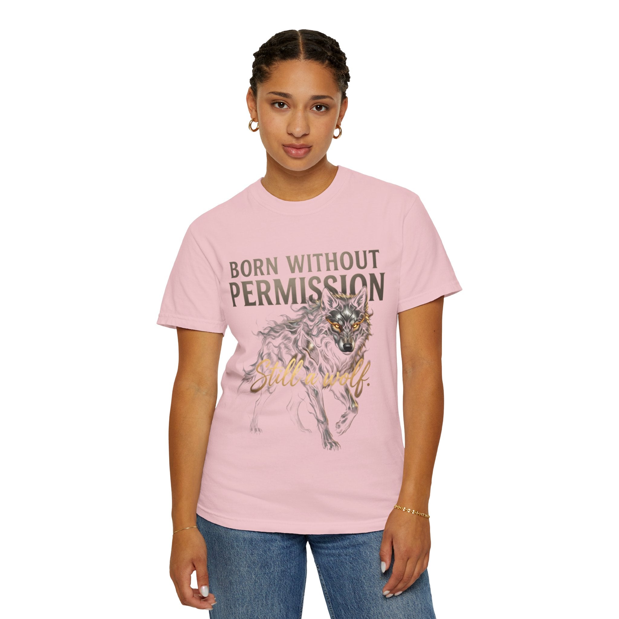 PRB Born Without Permission Wolf T-Shirt — Bold Wolf Graphic Tee by Printify