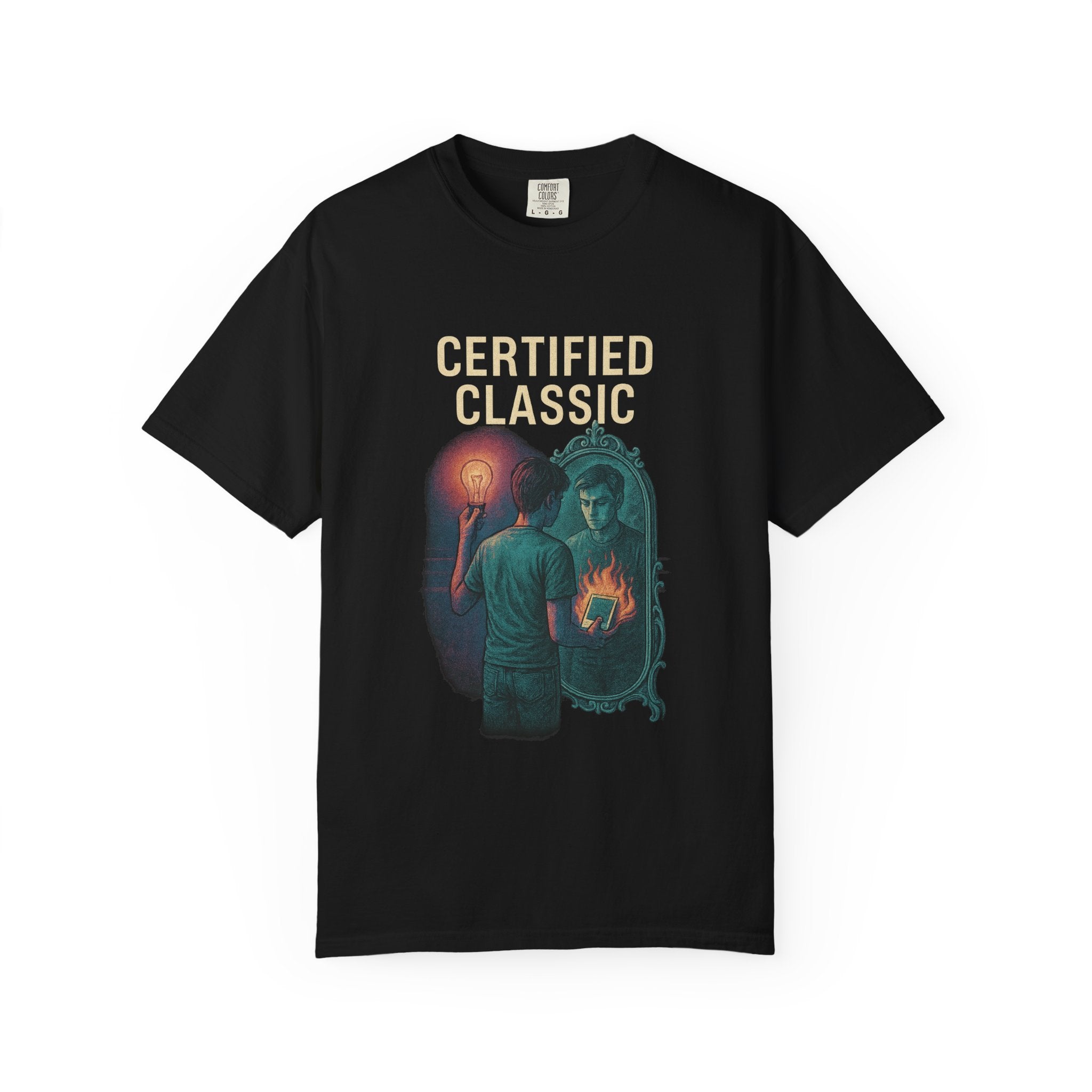 PRB Certified Classic Mirror Illustration T-shirt | Retro Mystic Artwork by Power Runs Black