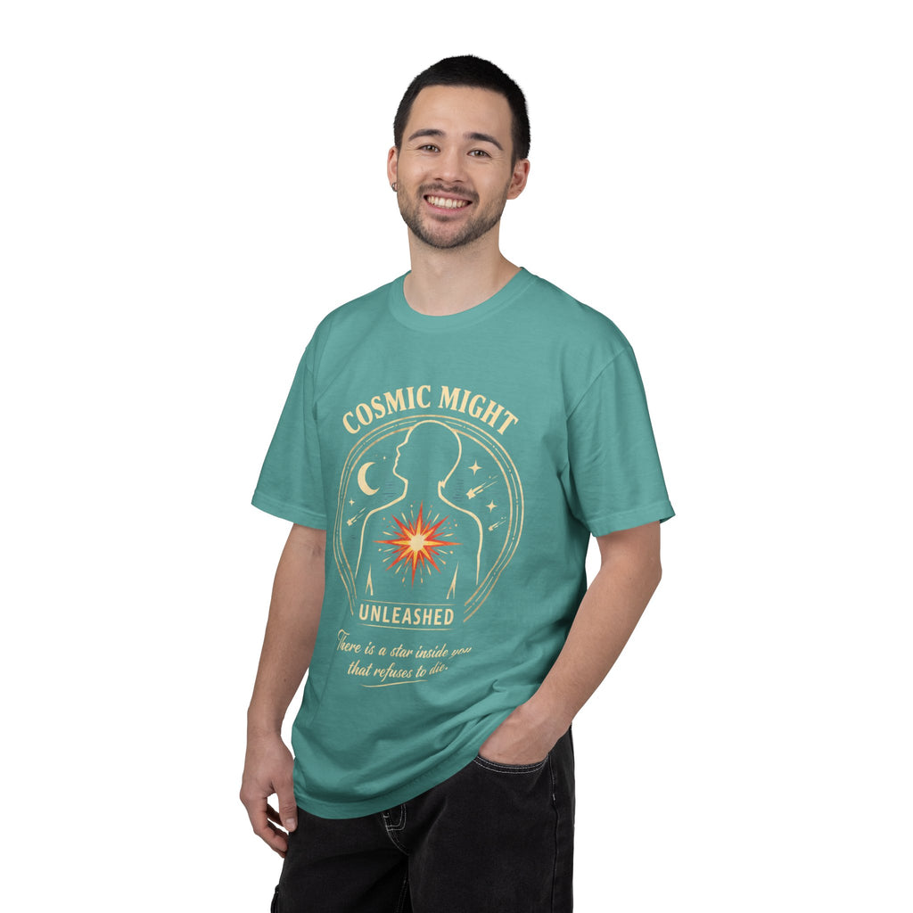 PRB Starforged Flex Cosmic Might T-Shirt — "Unleashed" Astral Heart Graphic Tee by Power Runs Black