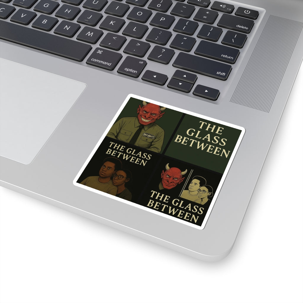 PRB The Glass Between collage sticker | Demon, security guard, character art kiss-cut sticker by Power Runs Black