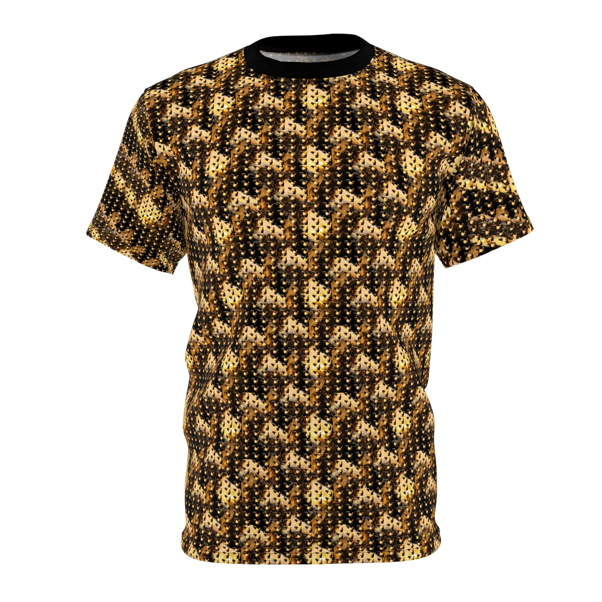 Power Runs Black PRB Golden Houndstooth Knit Pattern Tee | All-Over Print Shirt by Power Runs Black