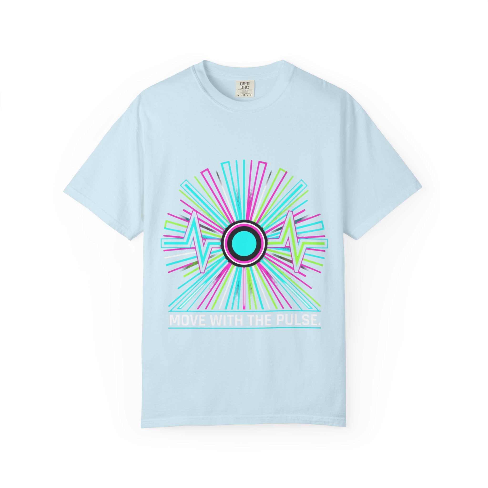 Power Runs Black PRB Electric "Move With Pulse" Graphic T-Shirt — Neon Sunburst Design by Power Runs Black