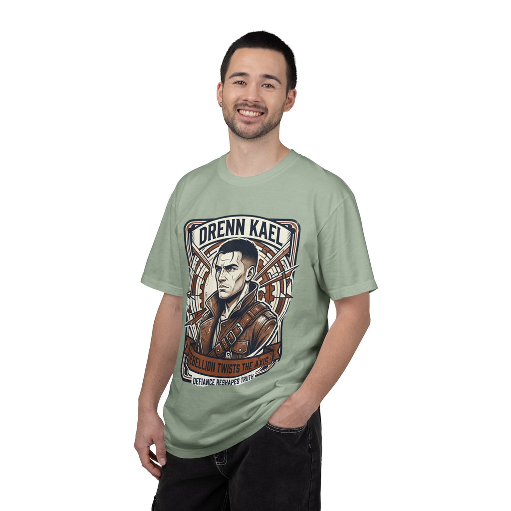 Power Runs Black PRB Drenn Kael Portrait T-Shirt — "Rebellion Twists the Axis" Graphic Tee by Printify