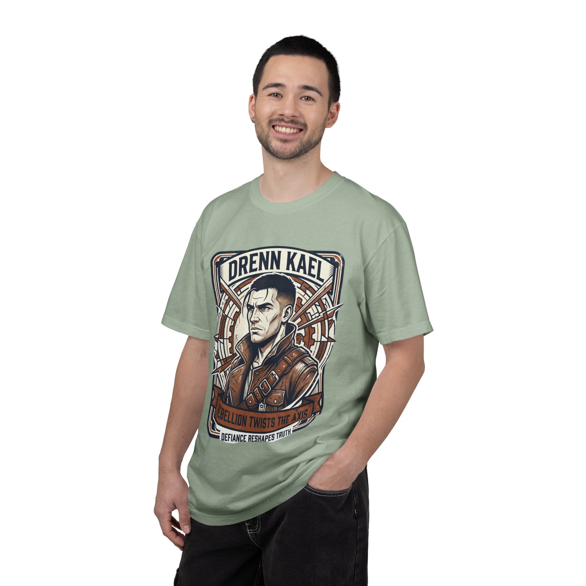 Power Runs Black PRB Drenn Kael Portrait T-Shirt — "Rebellion Twists the Axis" Graphic Tee by Printify