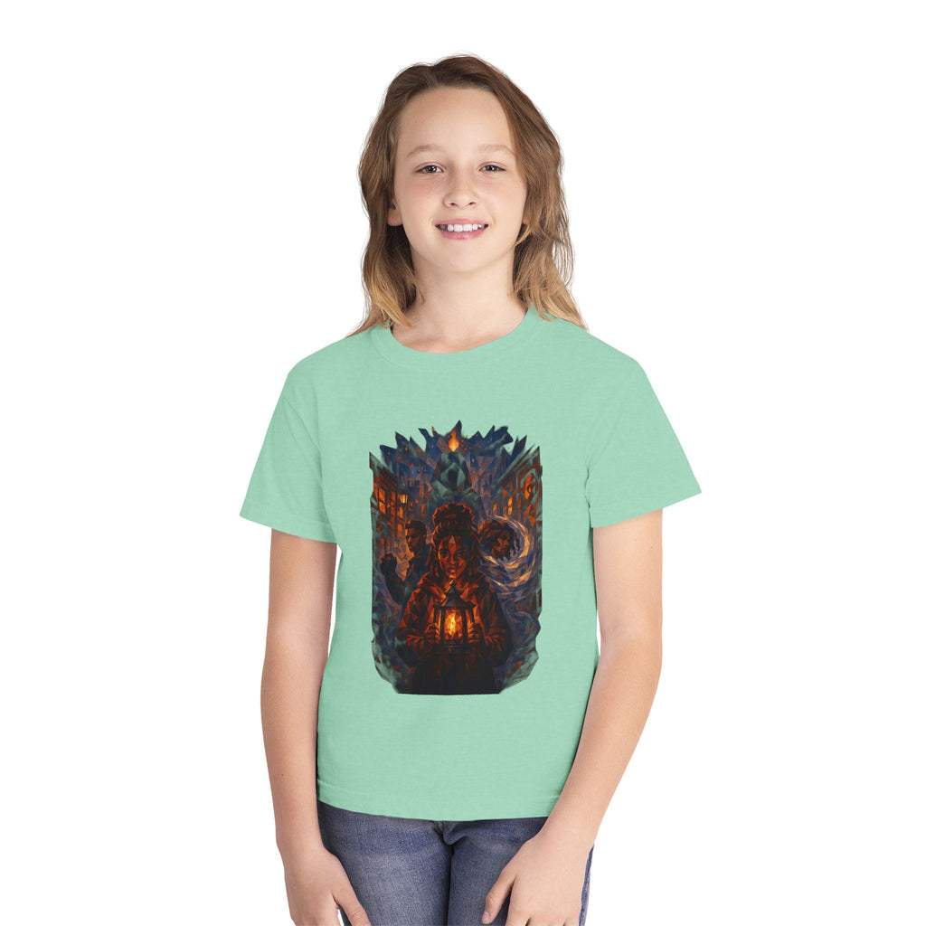 PRB Kids' Haunted Lantern Fantasy Forest Graphic Tee | Youth T-Shirt by Power Runs Black