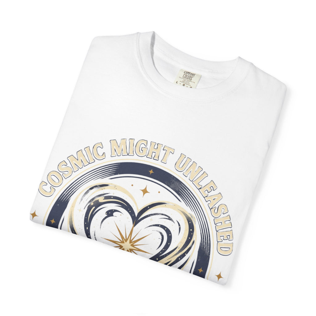 PRB Starforged Flex Cosmic Might Unleashed Heart Graphic T-Shirt — "Cosmic Might Unleashed" Astral Design by Power Runs Black