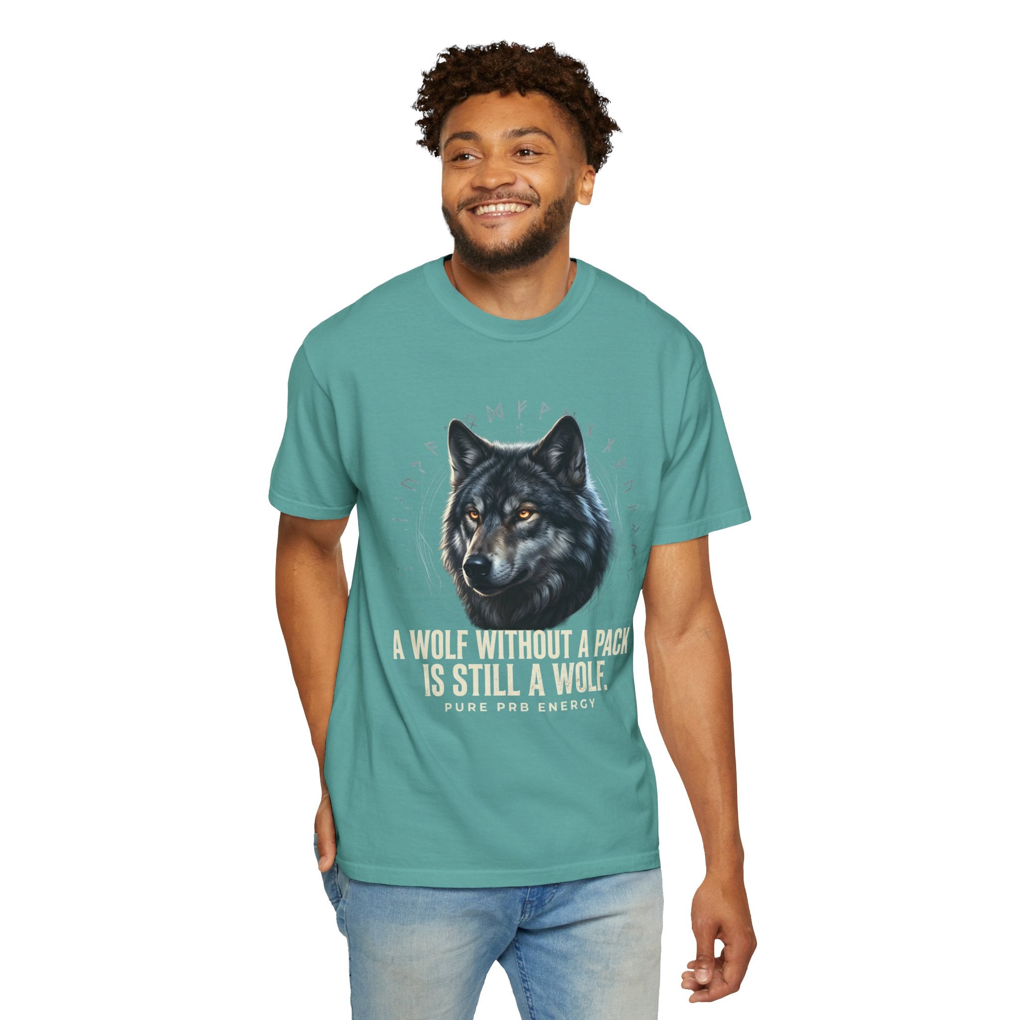 PRB Wolf Graphic T-Shirt — "A Wolf Without a Pack Is Still a Wolf" Inspirational Tee by Printify