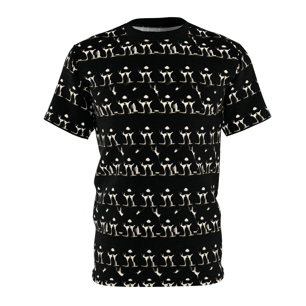 PRB Allover Black Skeleton Pattern Tee — Goth Halloween Cut & Sew Shirt by Printify