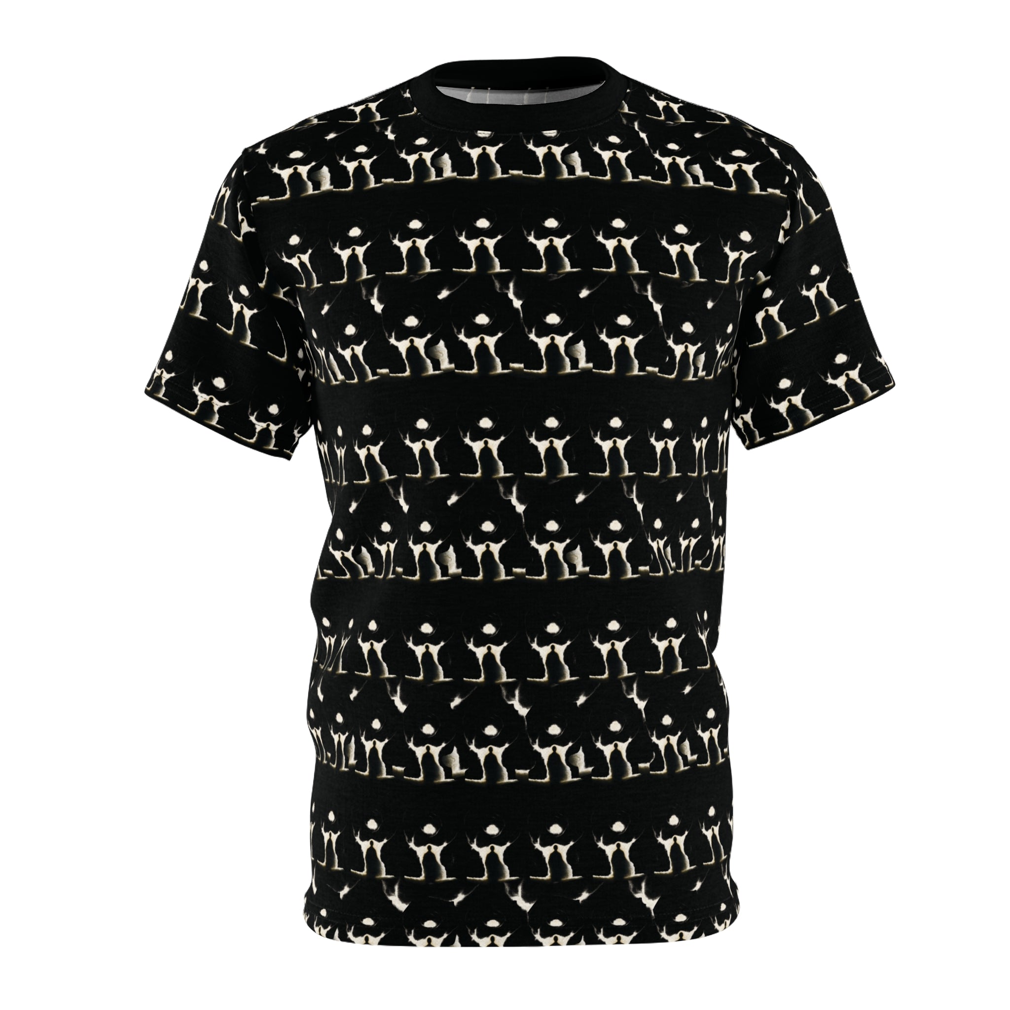PRB Allover Black Skeleton Pattern Tee — Goth Halloween Cut & Sew Shirt by Printify