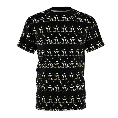 PRB Allover Black Skeleton Pattern Tee — Goth Halloween Cut & Sew Shirt by Printify