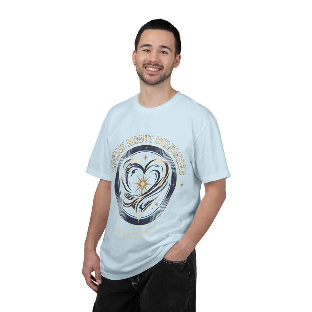 PRB Starforged Flex Cosmic Might Unleashed Heart Graphic T-Shirt — "Cosmic Might Unleashed" Astral Design by Power Runs Black