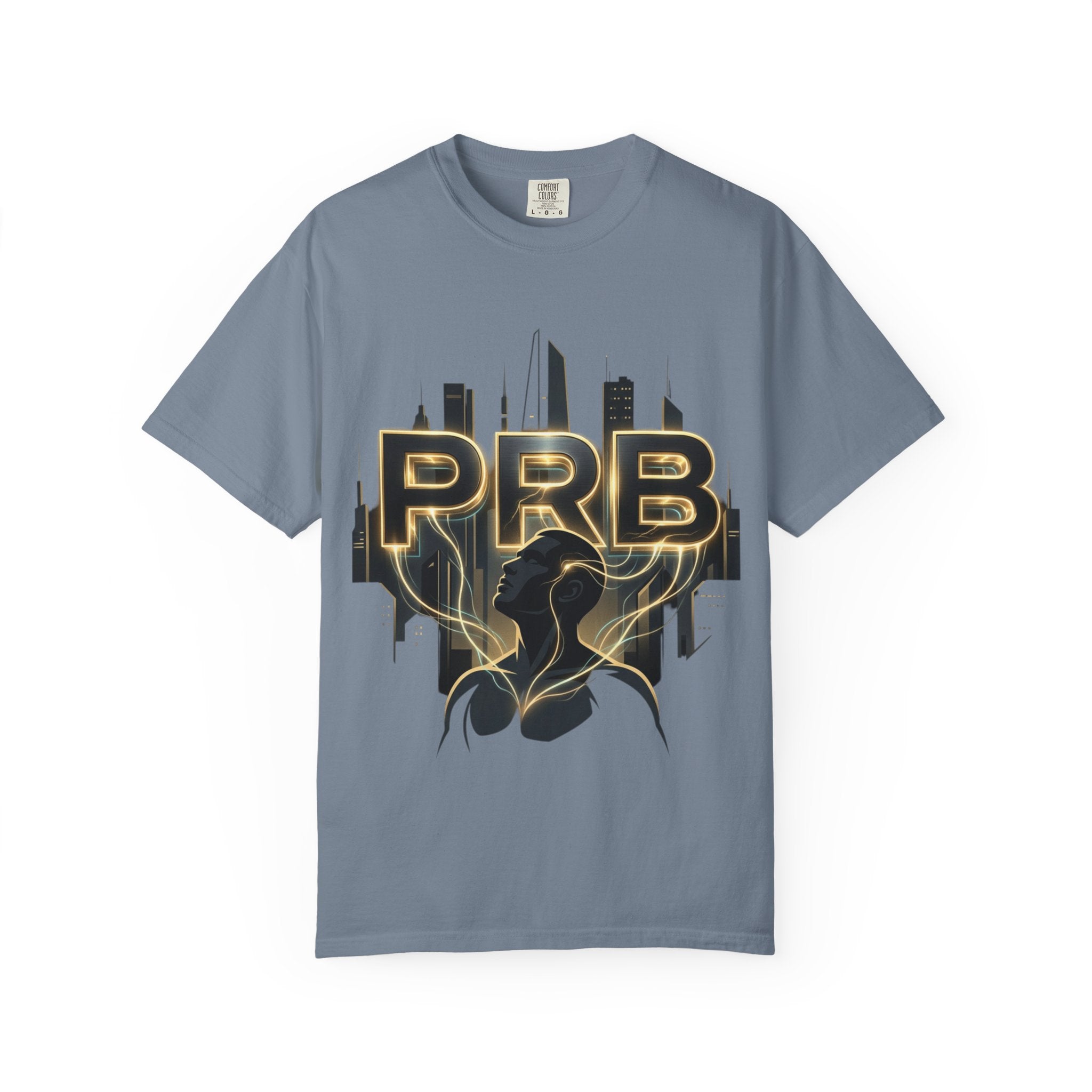 PRB Cityscape Graphic T-Shirt | Black & Gold Urban Streetwear Tee by Printify