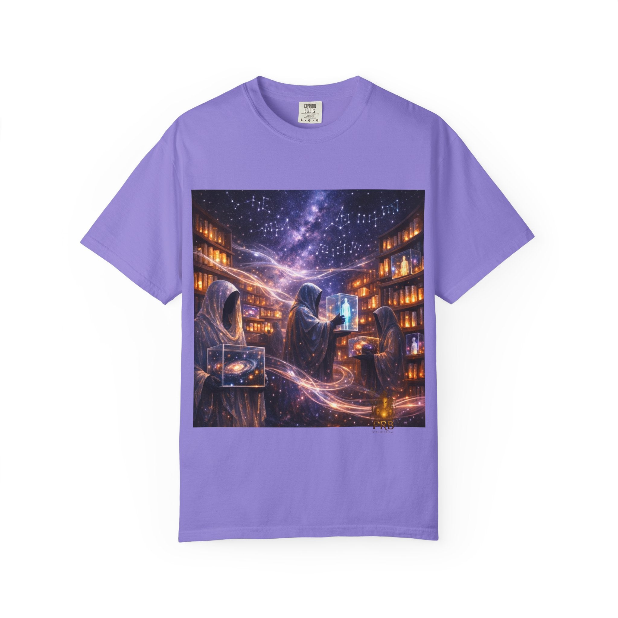 PRB Mystic Library Wizards T-Shirt — Cosmic Sorcerer Art Tee by Power Runs Black