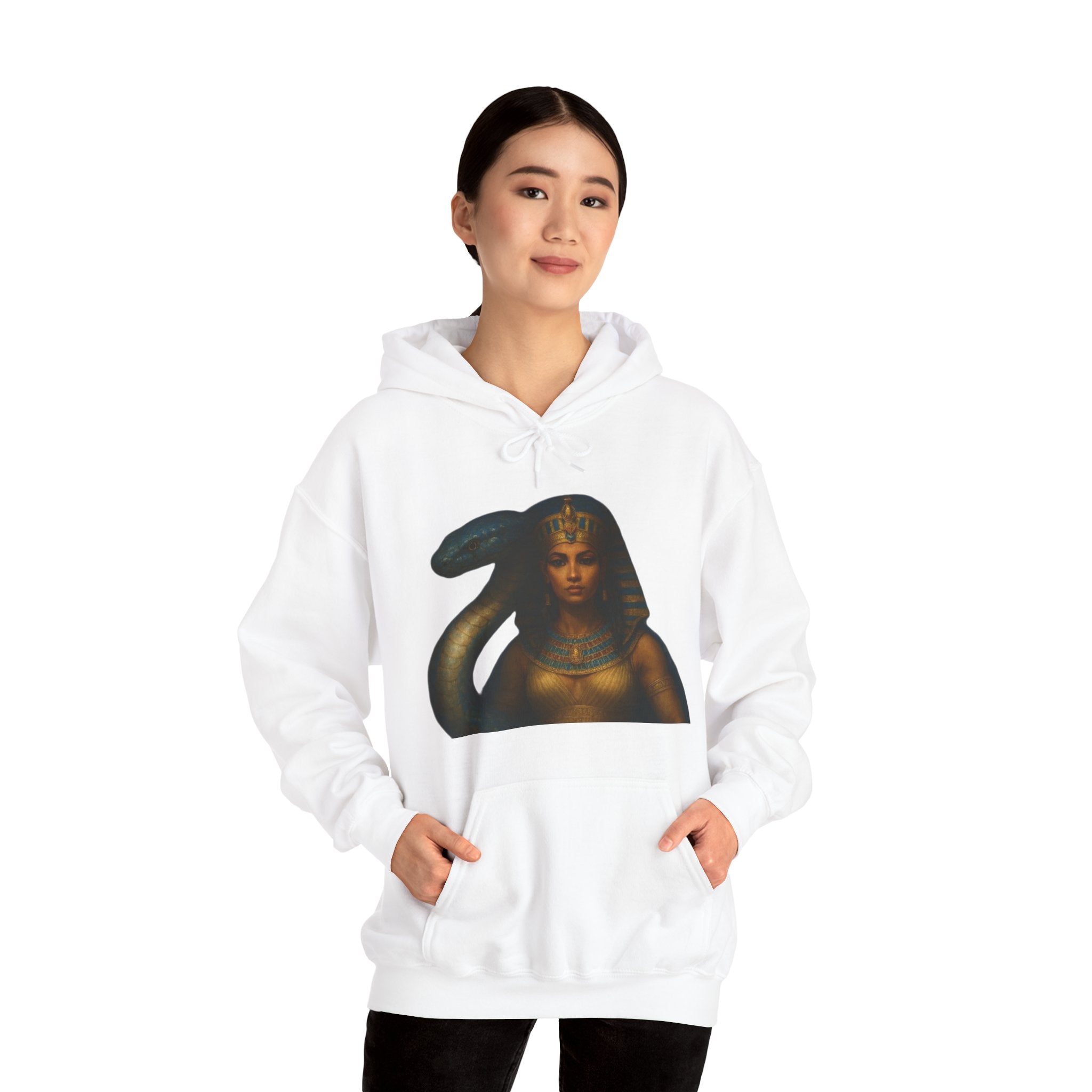 PRB Egyptian Goddess Portrait Hoodie | Serpent Headdress, Ancient Queen Art by Power Runs Black