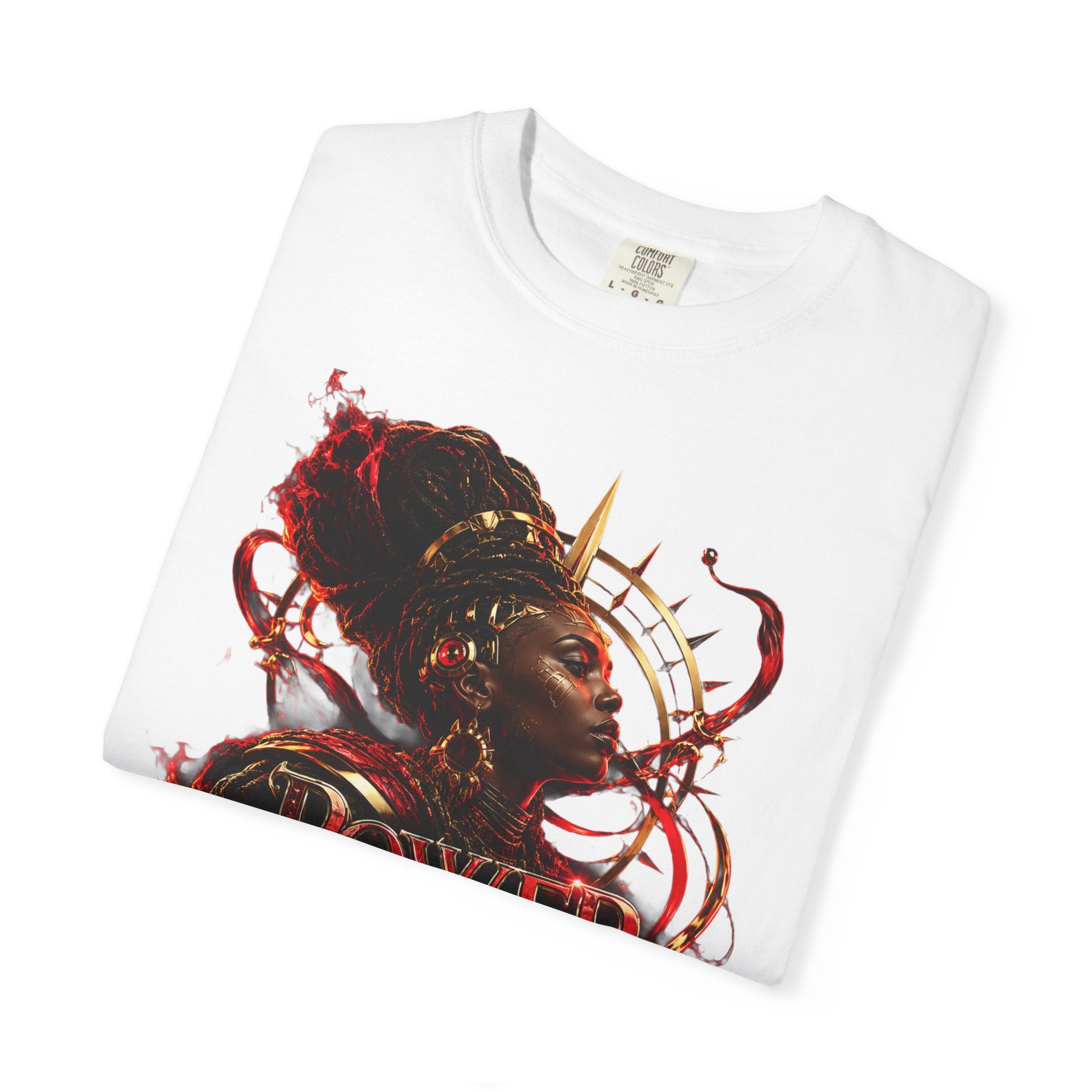 Power Runs Black T-Shirt — Afrocentric Crowned Goddess Graphic Tee by Printify