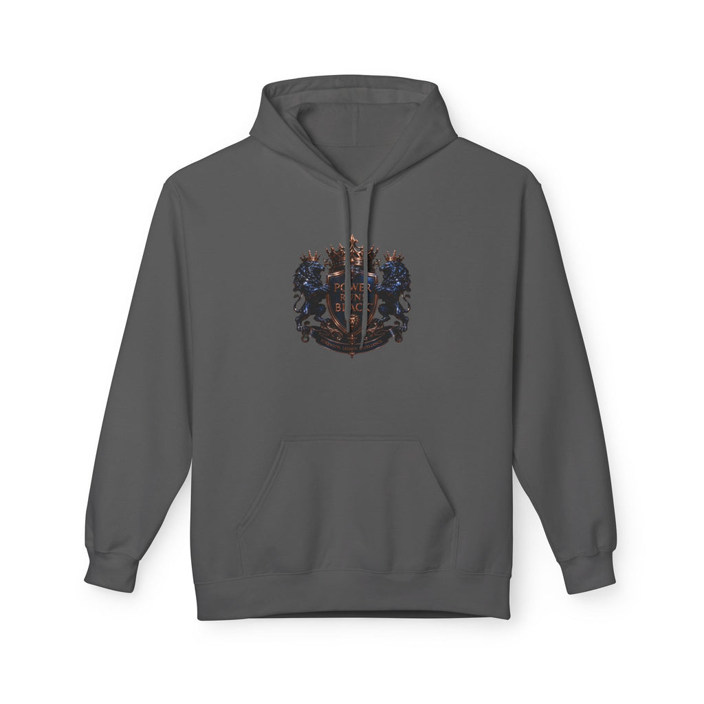 Power Runs Black crest hoodie | medieval shield with lions and wings by Power Runs Black