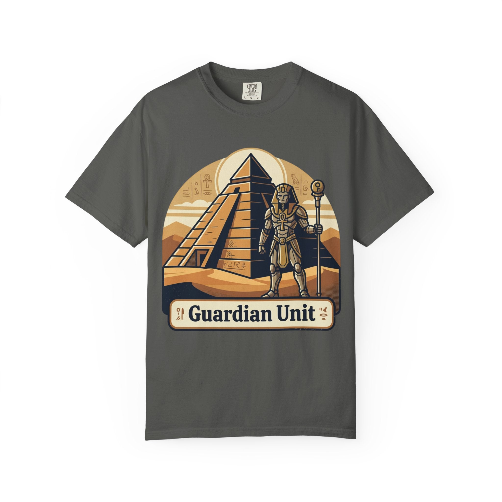 Power Runs Black PRB Guardian Unit T-Shirt — Egyptian Pyramid Sci‑Fi Graphic Tee by Printify