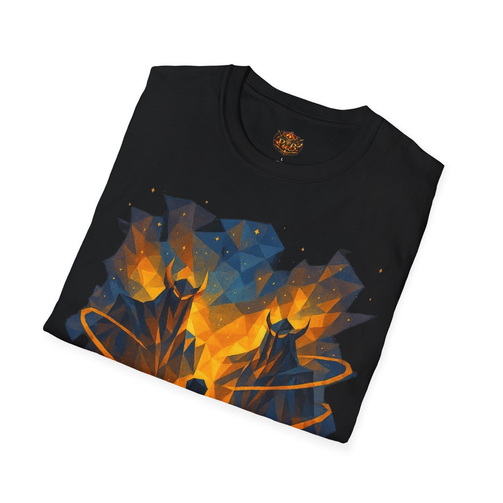 PRB Flame Silhouette Warrior T-Shirt | Fiery Geometric Backdrop by Power Runs Black