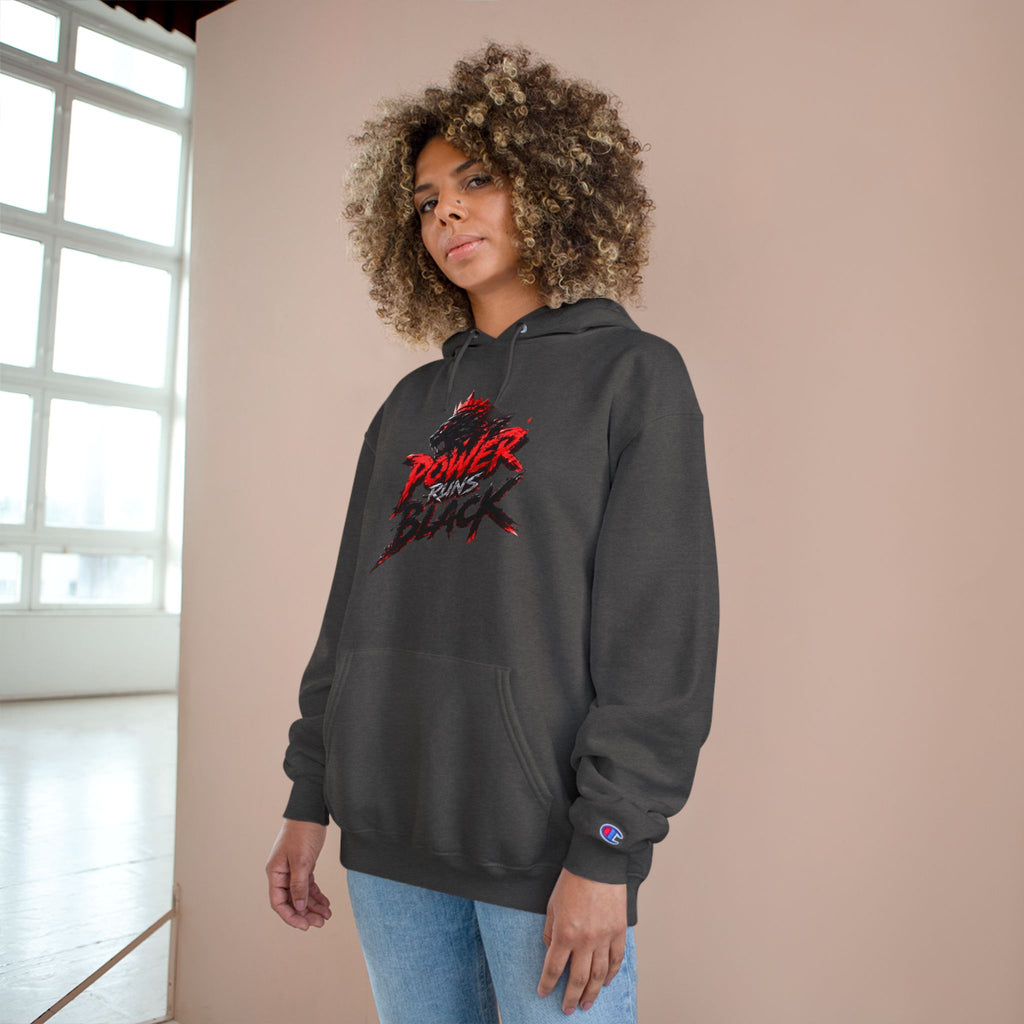 Power Runs Black logo hoodie | Flame crest design by Power Runs Black