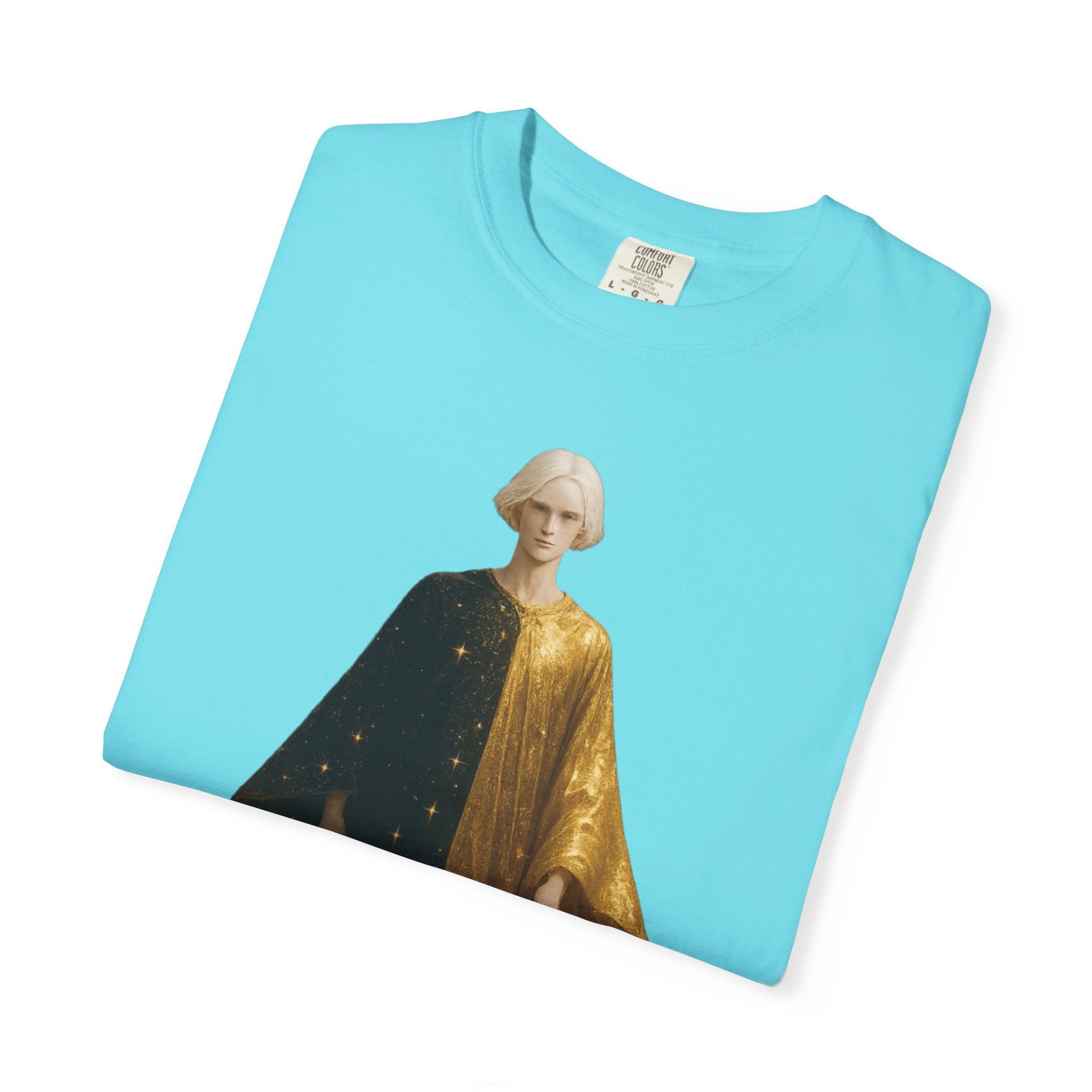 Power Runs Black PRB Twelfth Golden Cloak Figure T-Shirt | Surreal Angelic Portrait by Power Runs Black
