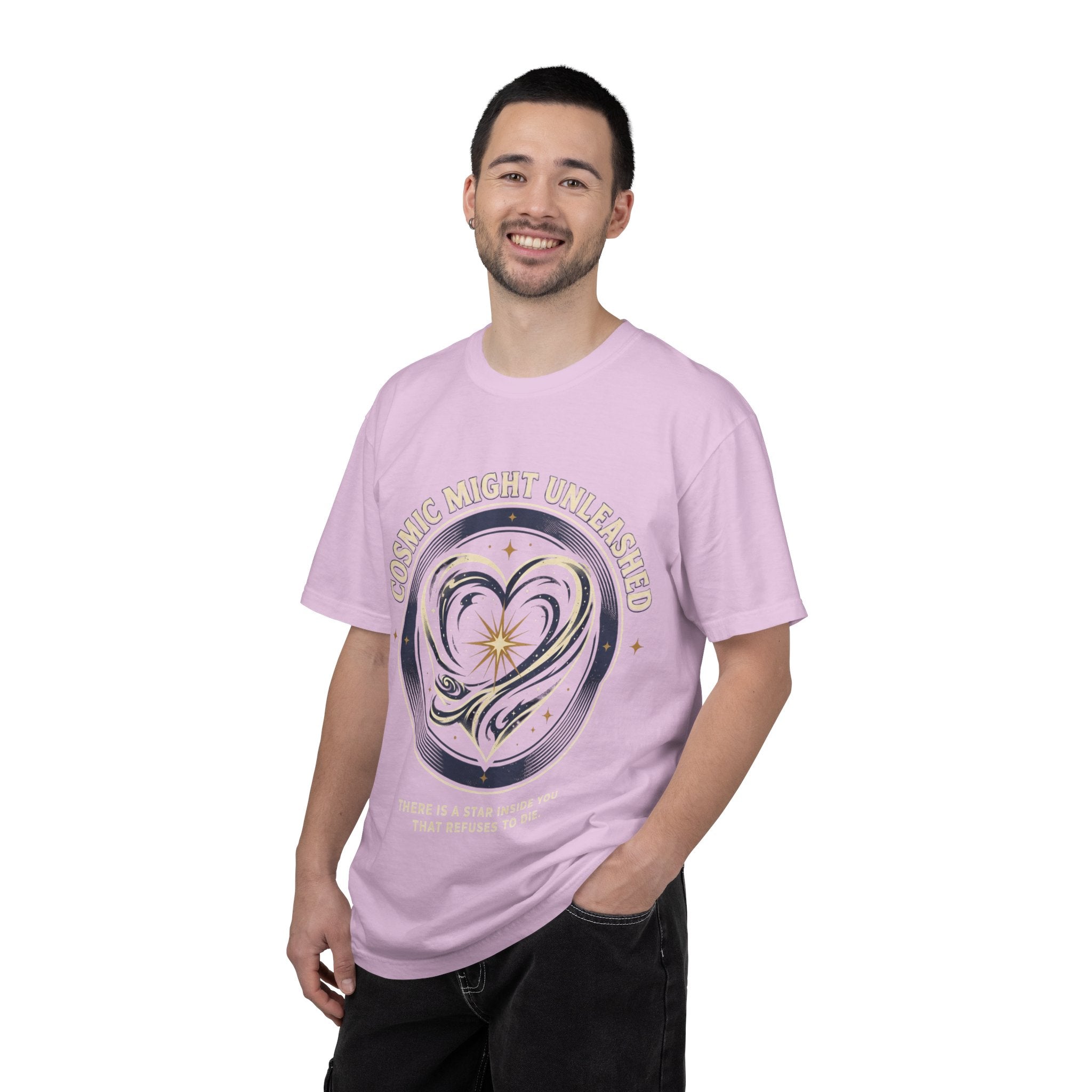 PRB Starforged Flex Cosmic Might Unleashed Heart Graphic T-Shirt — "Cosmic Might Unleashed" Astral Design by Power Runs Black