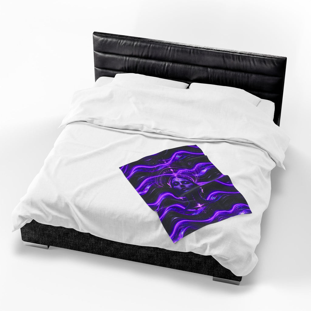 Power Runs Black Mystic Violet Aura Velveteen Plush Blanket by Power Runs Black