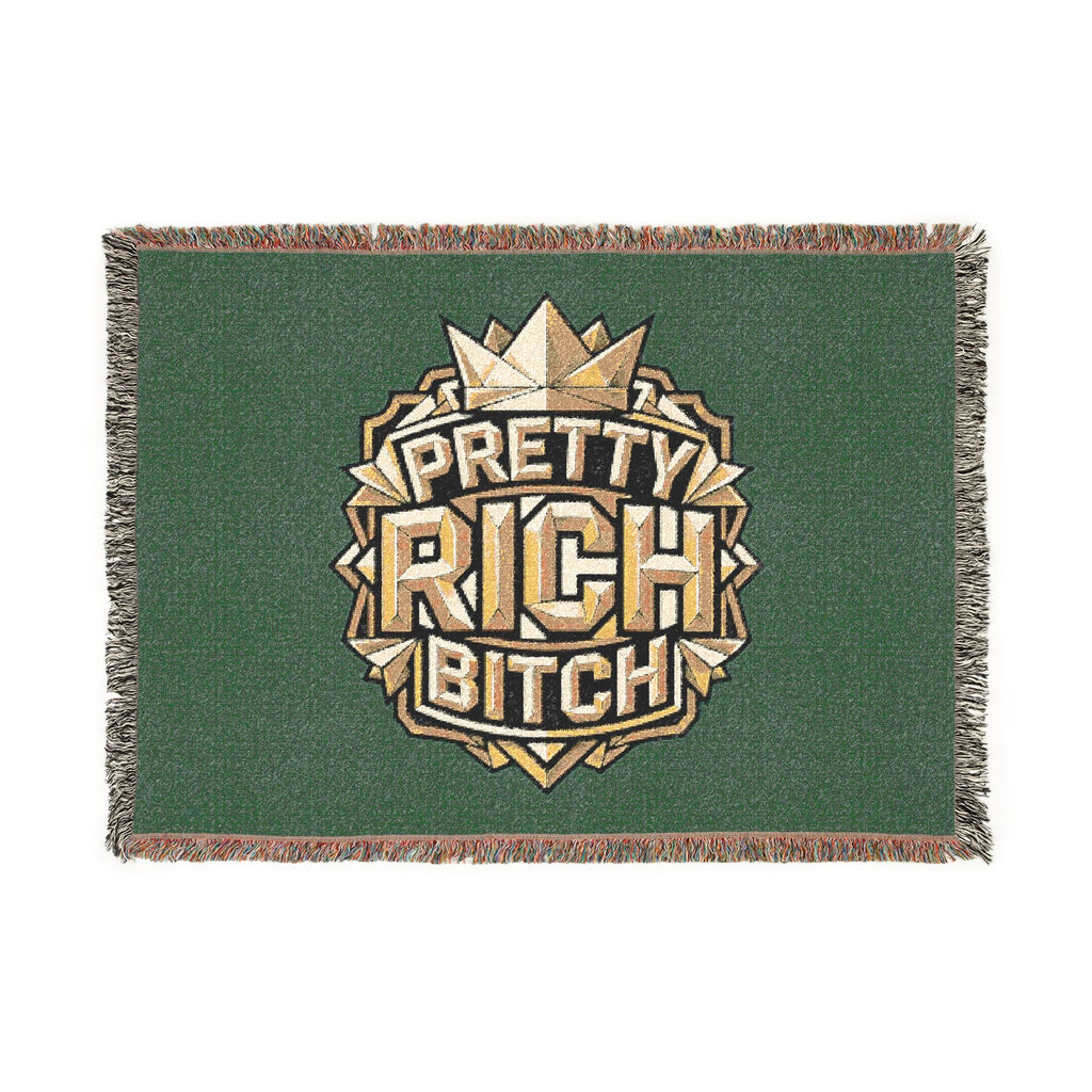 PRB Pretty Rich Bitch Southwestern Aztec Pattern Woven Blanket | Tribal Throw, Geometric Fringe by Power Runs Black