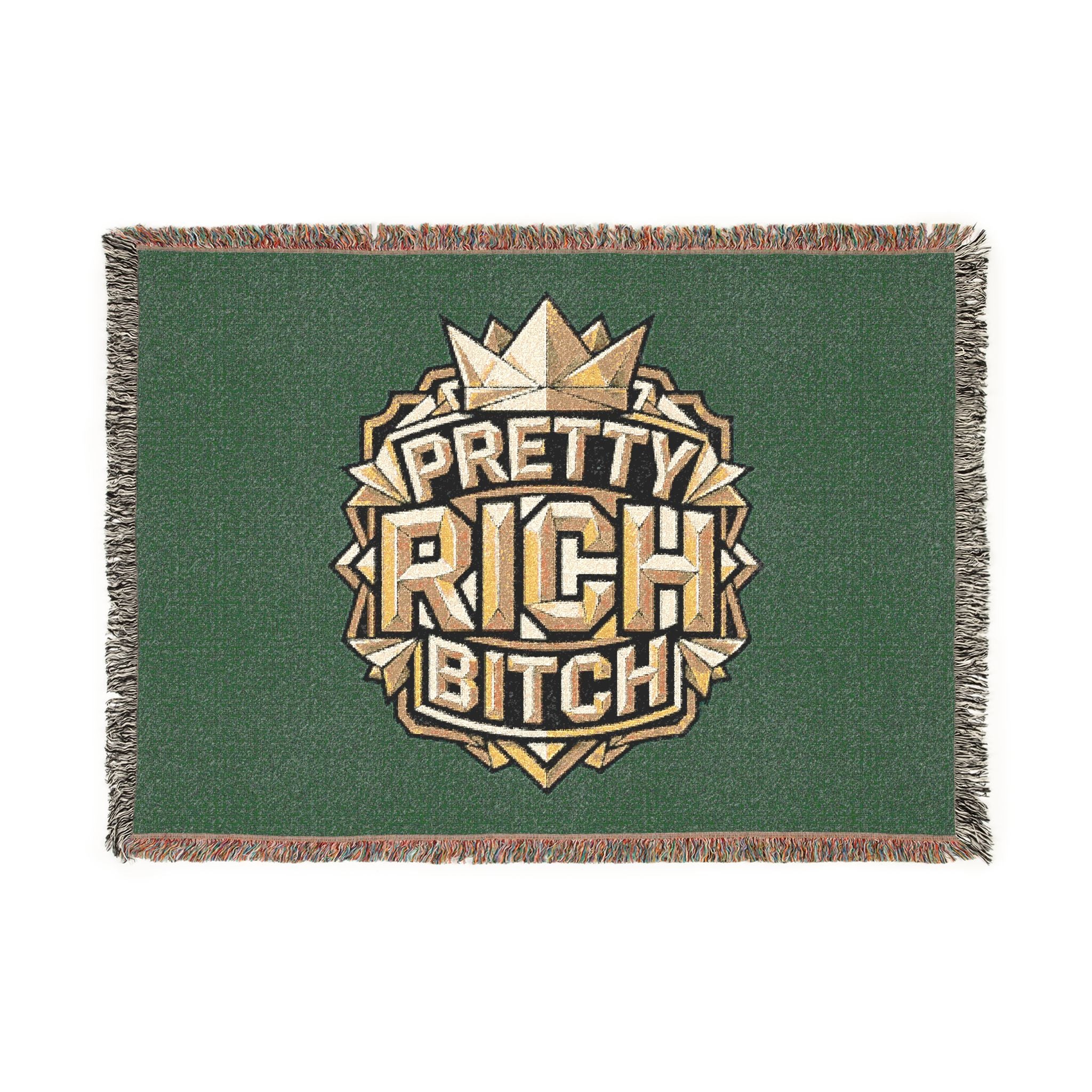 PRB Pretty Rich Bitch Southwestern Aztec Pattern Woven Blanket | Tribal Throw, Geometric Fringe by Power Runs Black