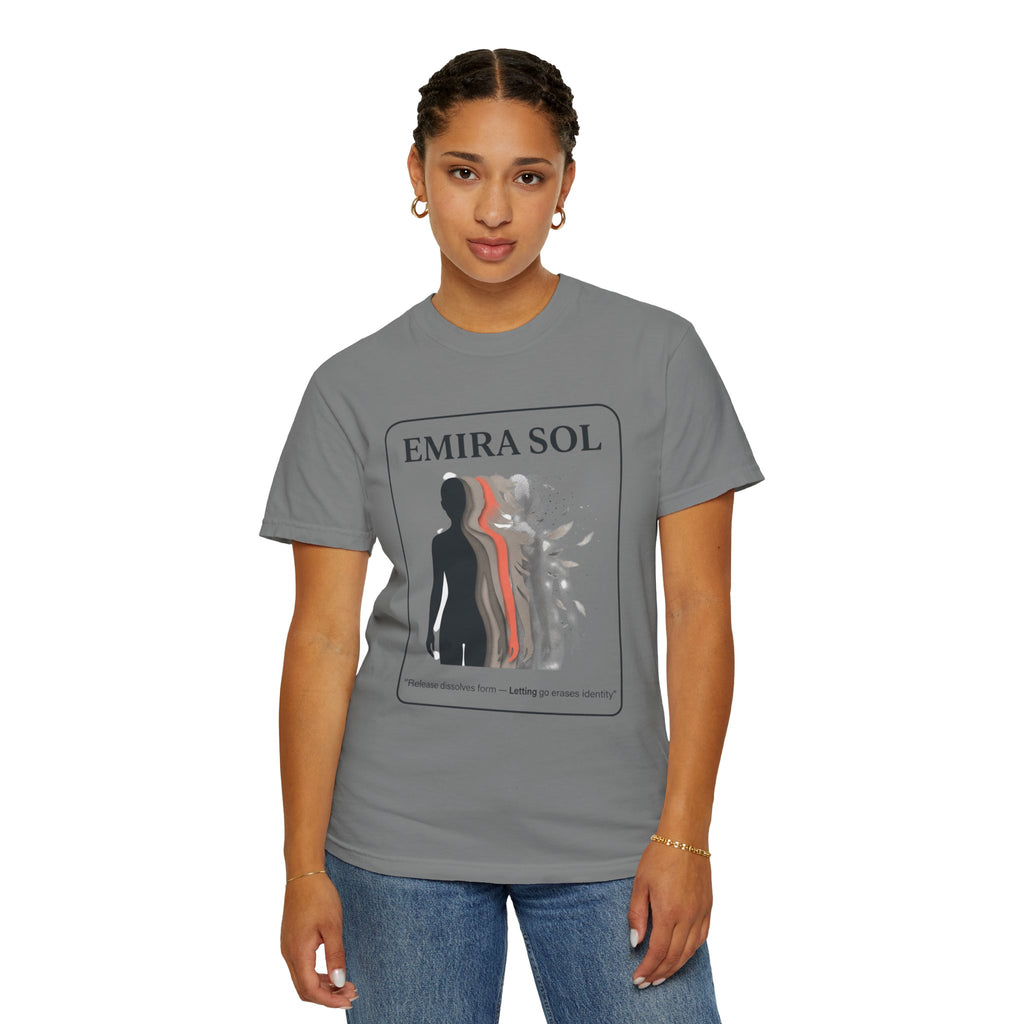 Power Runs Black PRB Emira Sol Graphic T-Shirt — Silhouette Art "Release Shadows" Tee by Printify
