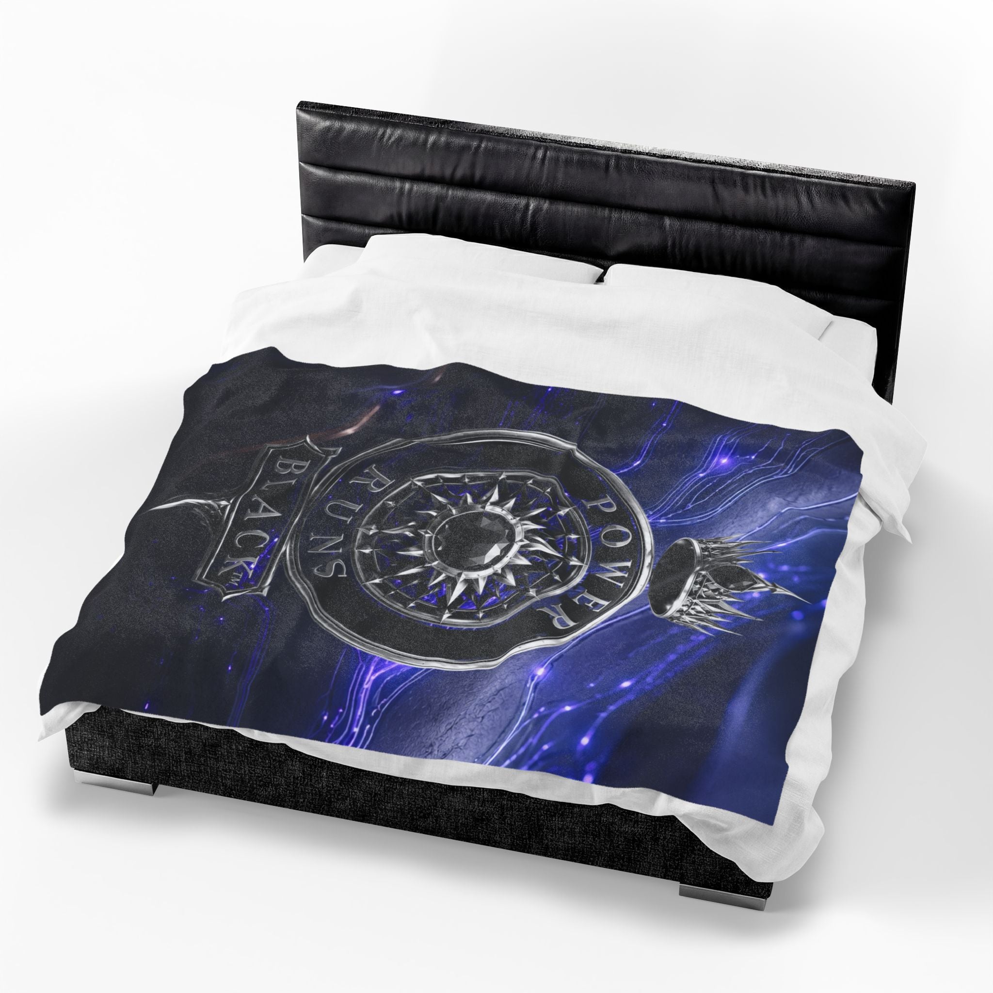 Power Runs Black Velveteen Plush Blanket – Galactic Crown Emblem by Power Runs Black