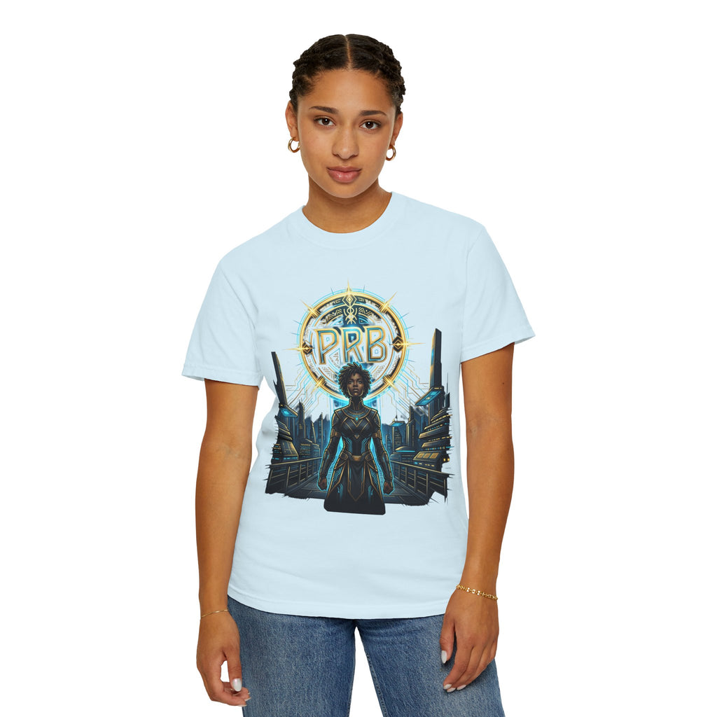 Futuristic Warrior Afrofuturist Graphic T-Shirt | Sci-Fi Streetwear Tee by Printify