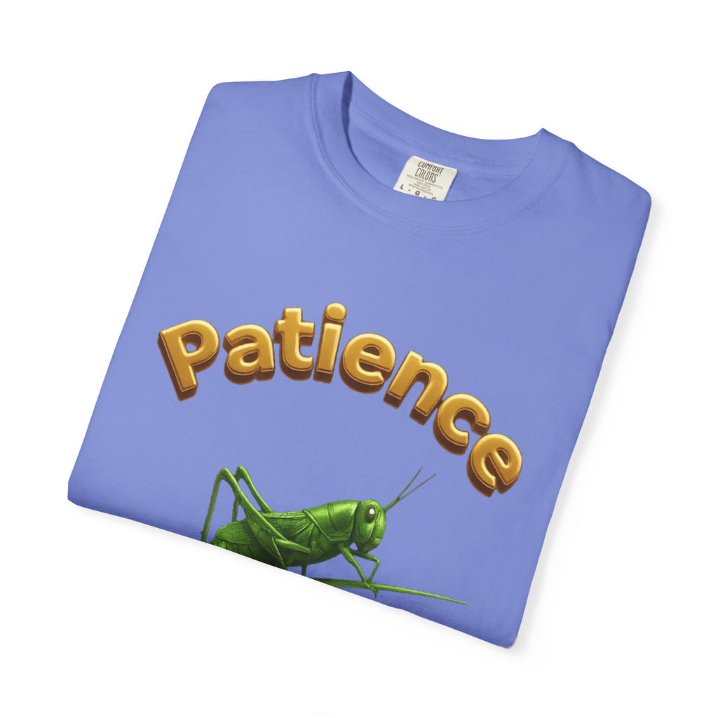 PRB Patience Grasshopper T-shirt | Green Grasshopper Illustration, Positive Quote by Printify