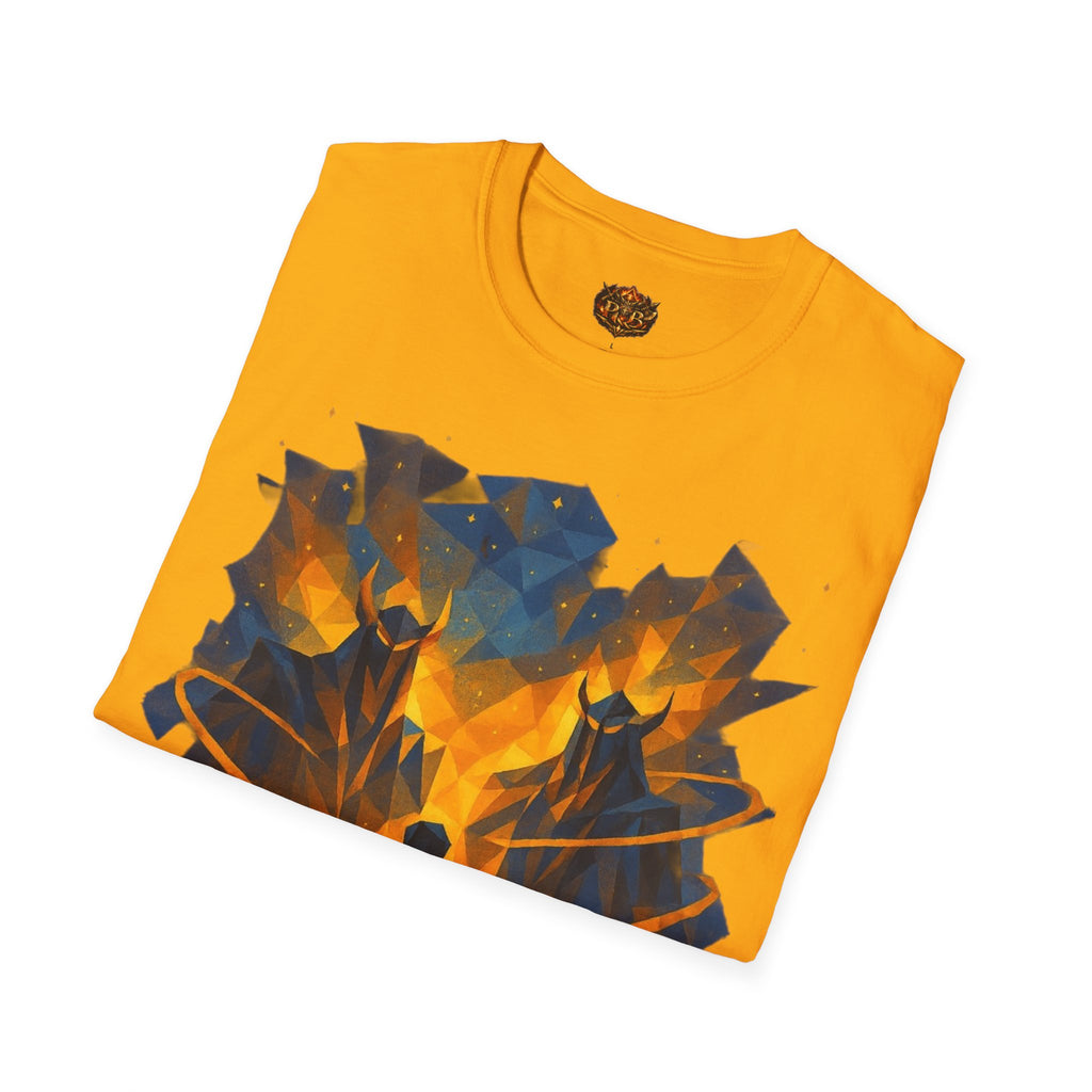 PRB Flame Silhouette Warrior T-Shirt | Fiery Geometric Backdrop by Power Runs Black