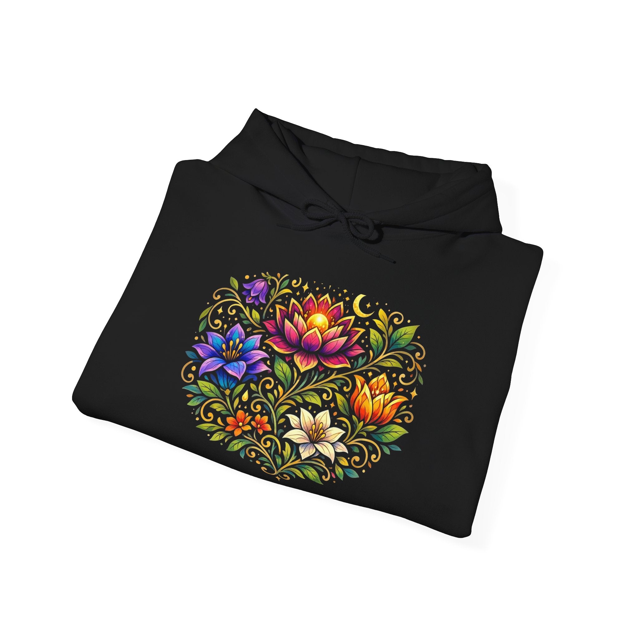 Pretty Rich Bitch by PRB Colorful Floral Lotus Bouquet Hoodie | Watercolor Flower Mandala Sweatshirt by Power Runs Black