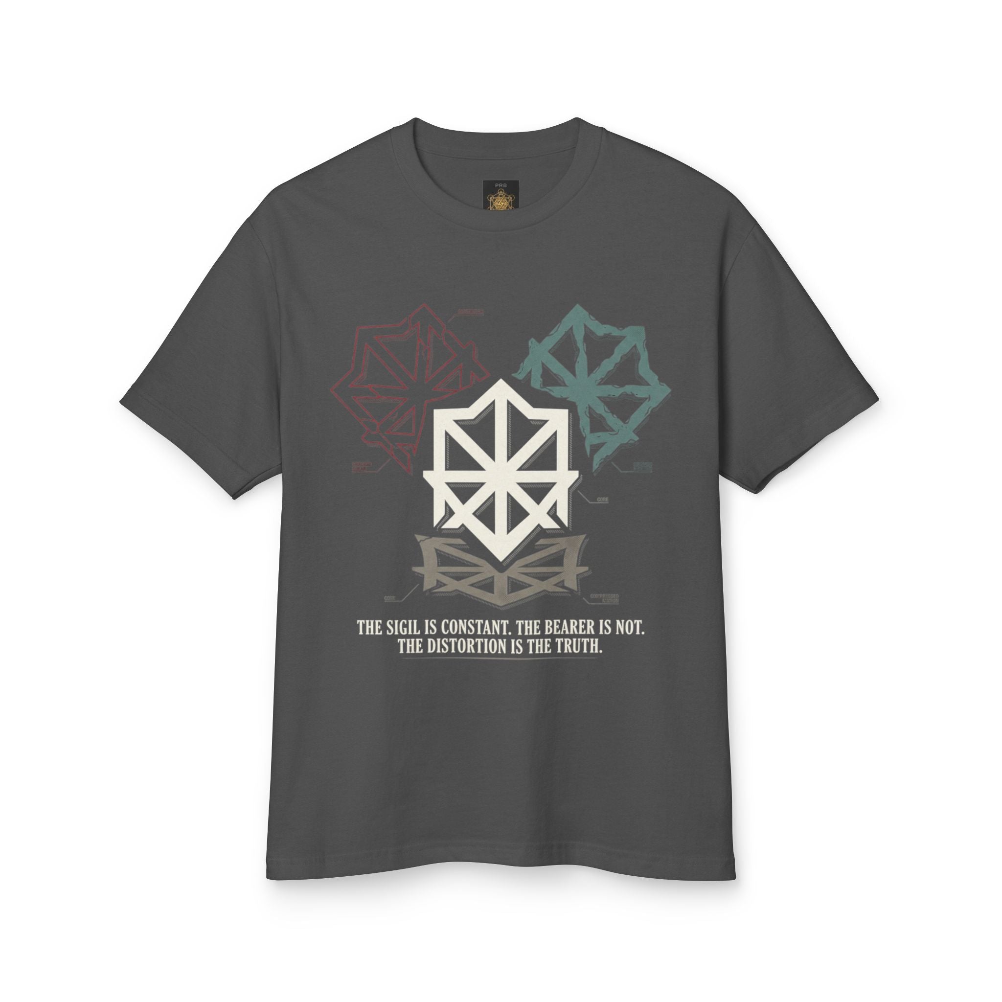 Power Runs Black PRB Abstract Geometric Logo Tee — Vintage Garment-Dyed Graphic T-Shirt by Power Runs Black