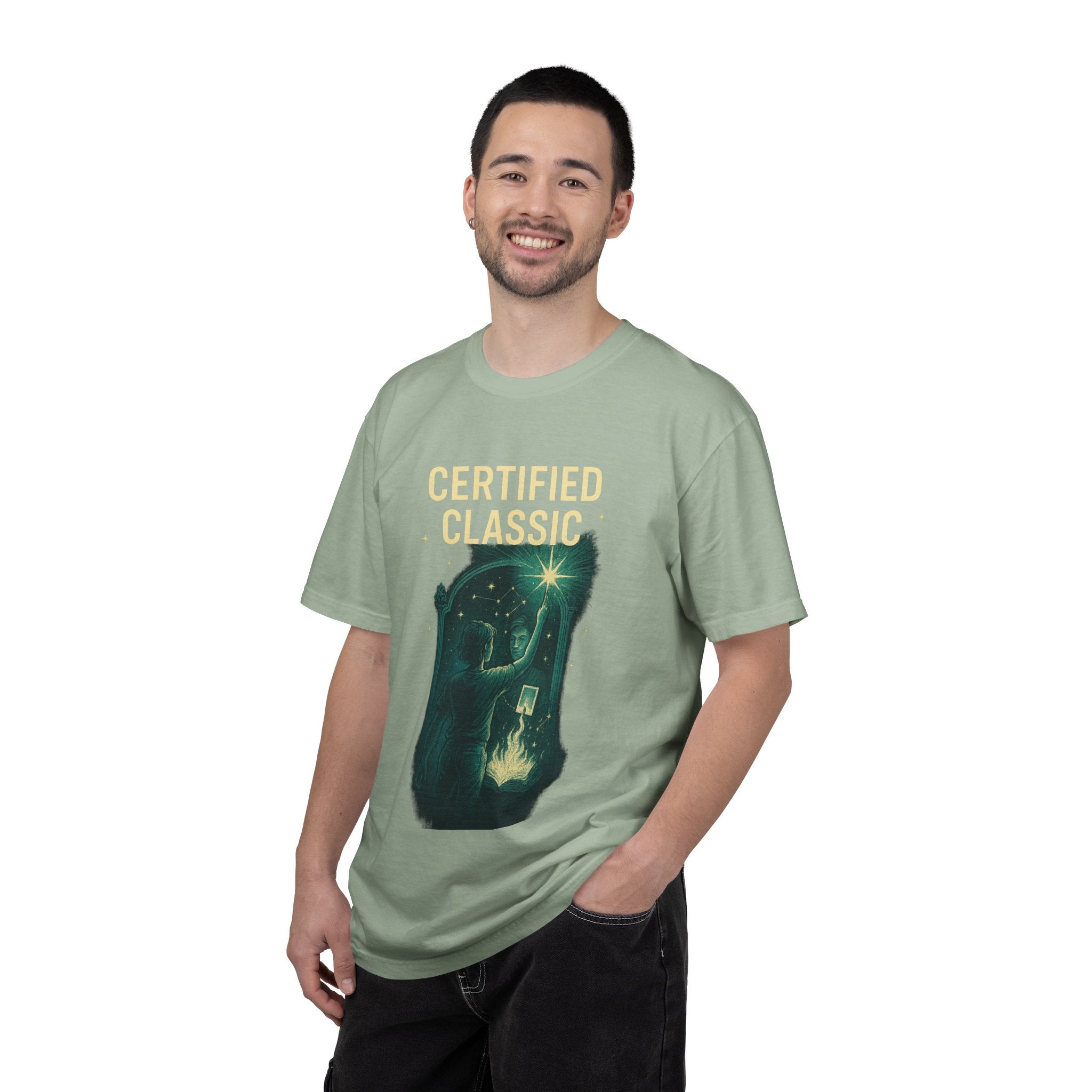 PRB Certified Classic illustration T-shirt | vintage camping, night sky, campfire by Power Runs Black