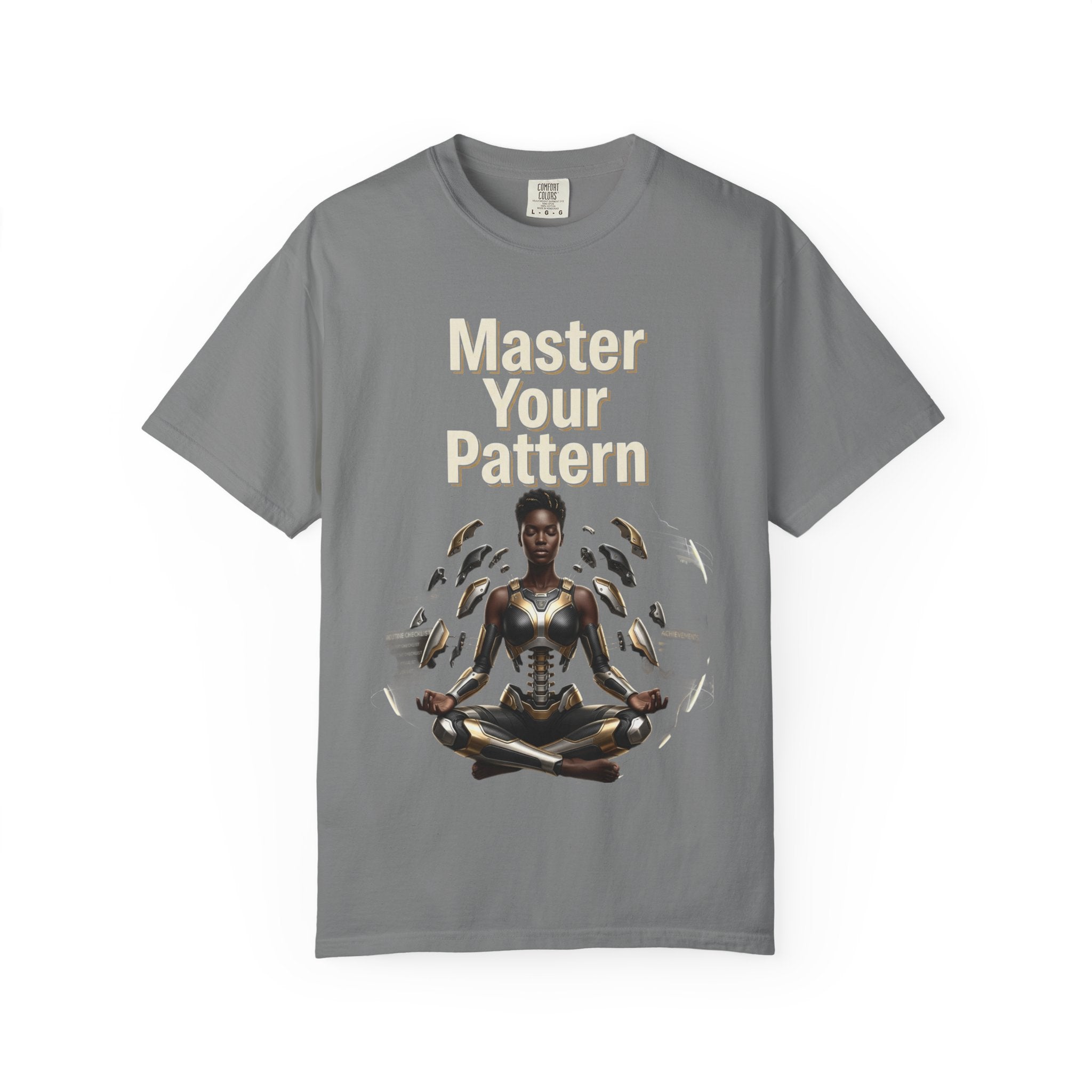Printify PRB Master Your Pattern T-Shirt | Meditative Black Figure, Gold Accents - T-Shirt