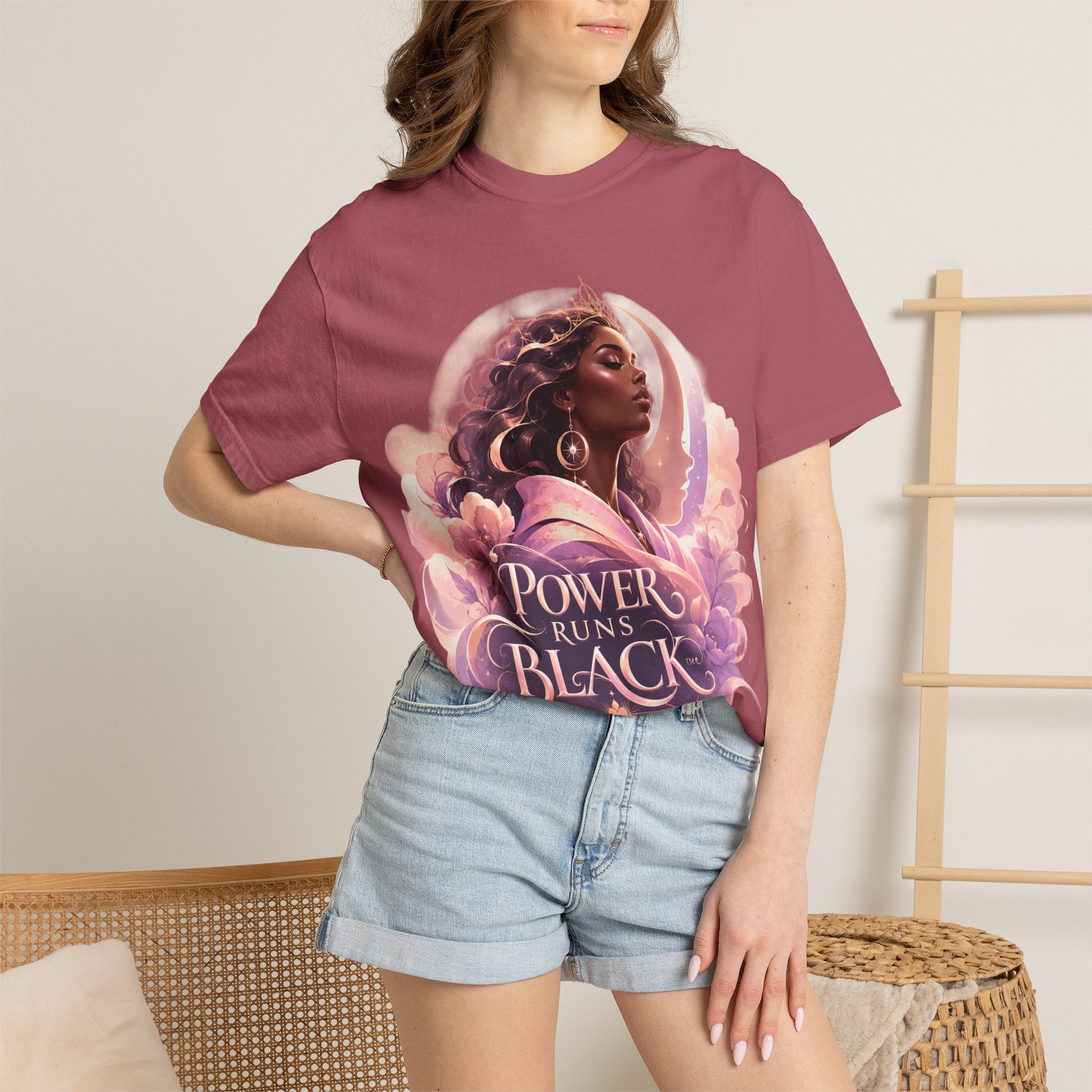 Power Runs Black graphic tee | Black woman portrait, Afro empowerment shirt by Power Runs Black