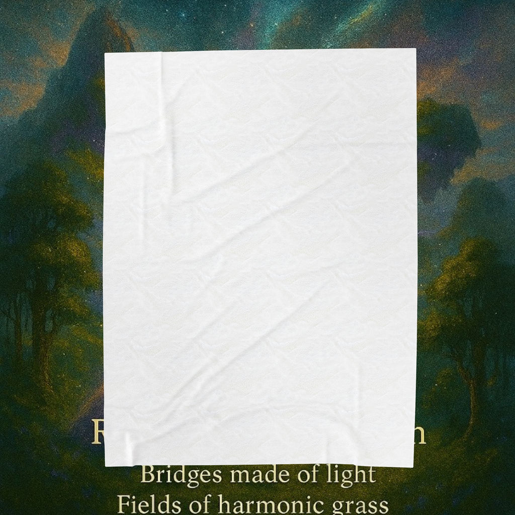 PRB Realm of Connection velveteen plush blanket | ethereal landscape, light bridges, healing text by Power Runs Black