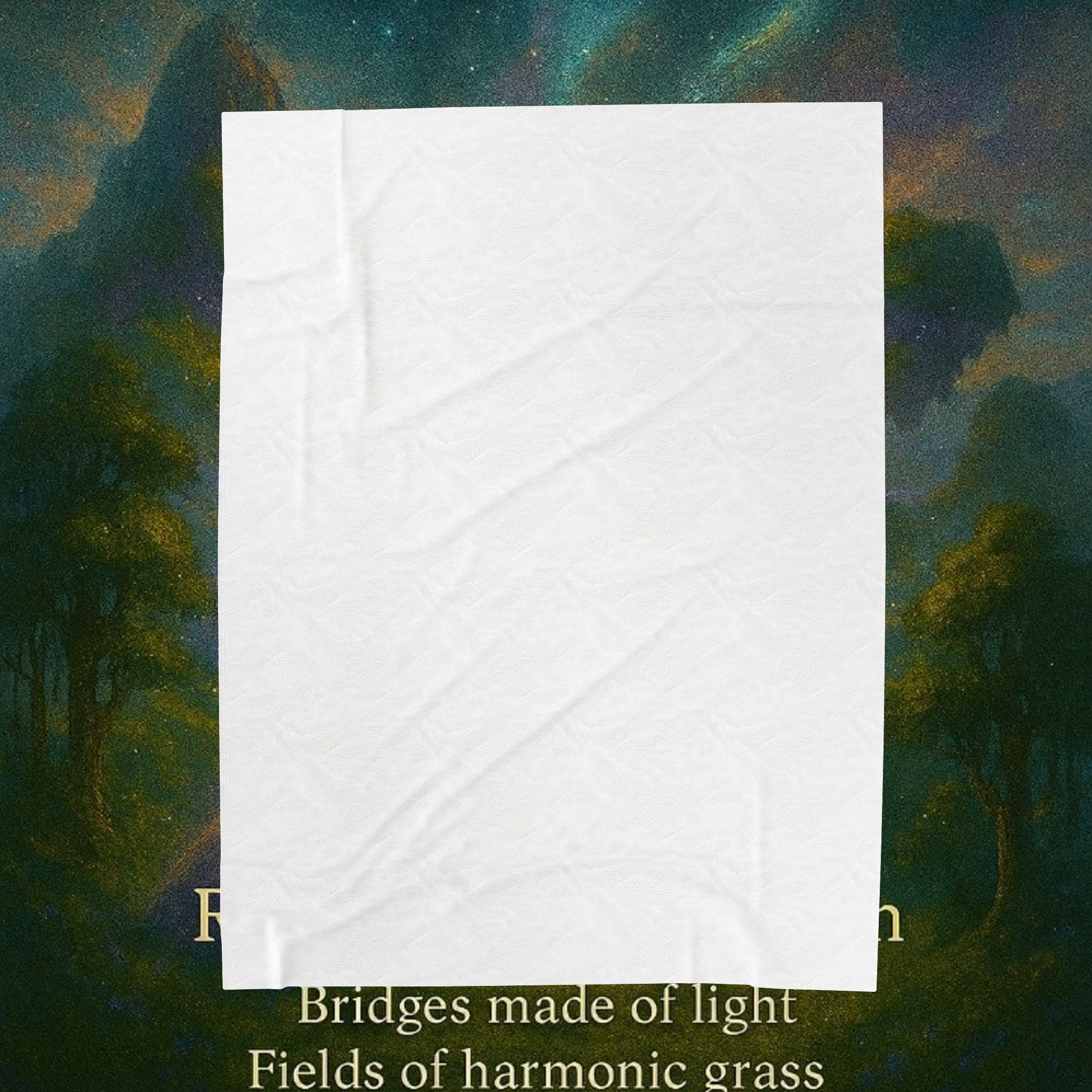 PRB Realm of Connection velveteen plush blanket | ethereal landscape, light bridges, healing text by Power Runs Black