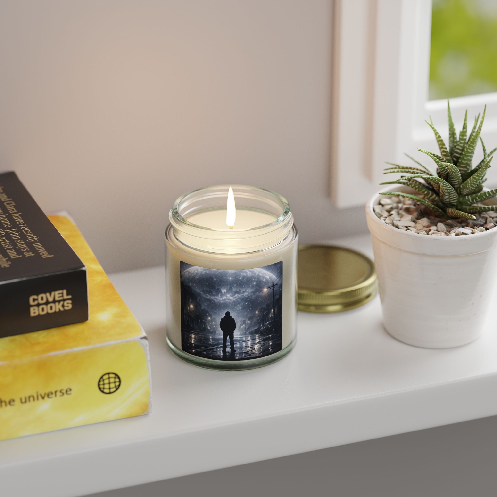 PRB Lone Figure Under Moonlight Candle | Coconut Apricot Wax Jar by Power Runs Black