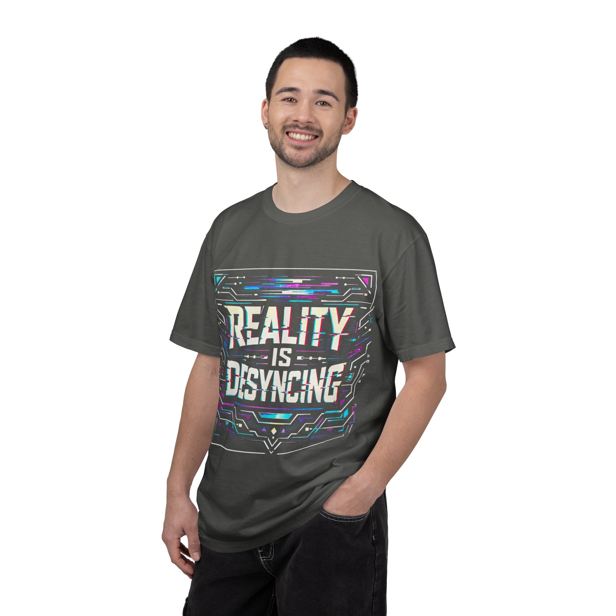 Power Runs Black PRB Glitchy Pastel "Reality Is Desyncing" T-Shirt by Printify