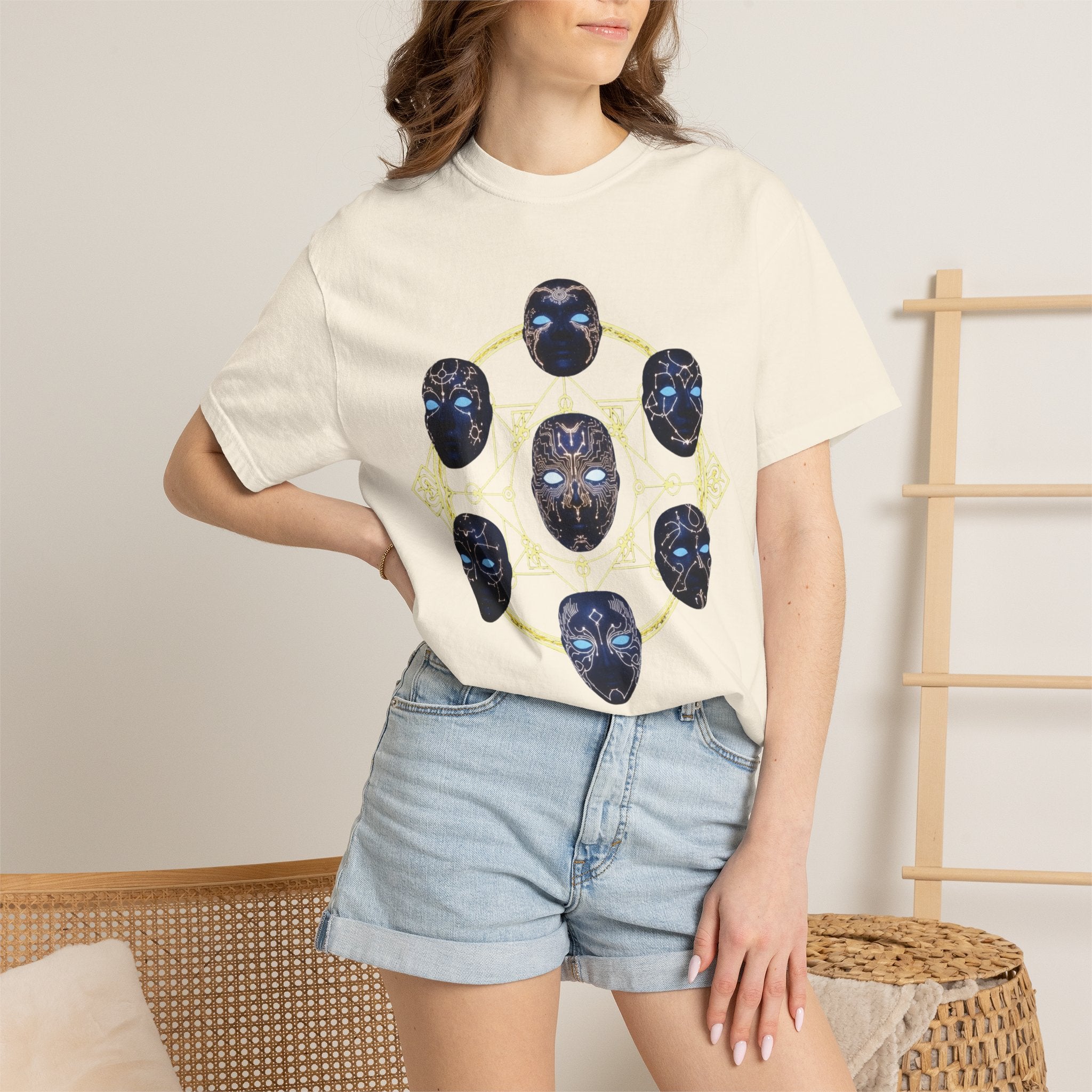 PRB Tribal Mask Circle Graphic Tee, Spiritual Afrocentric Art by Power Runs Black